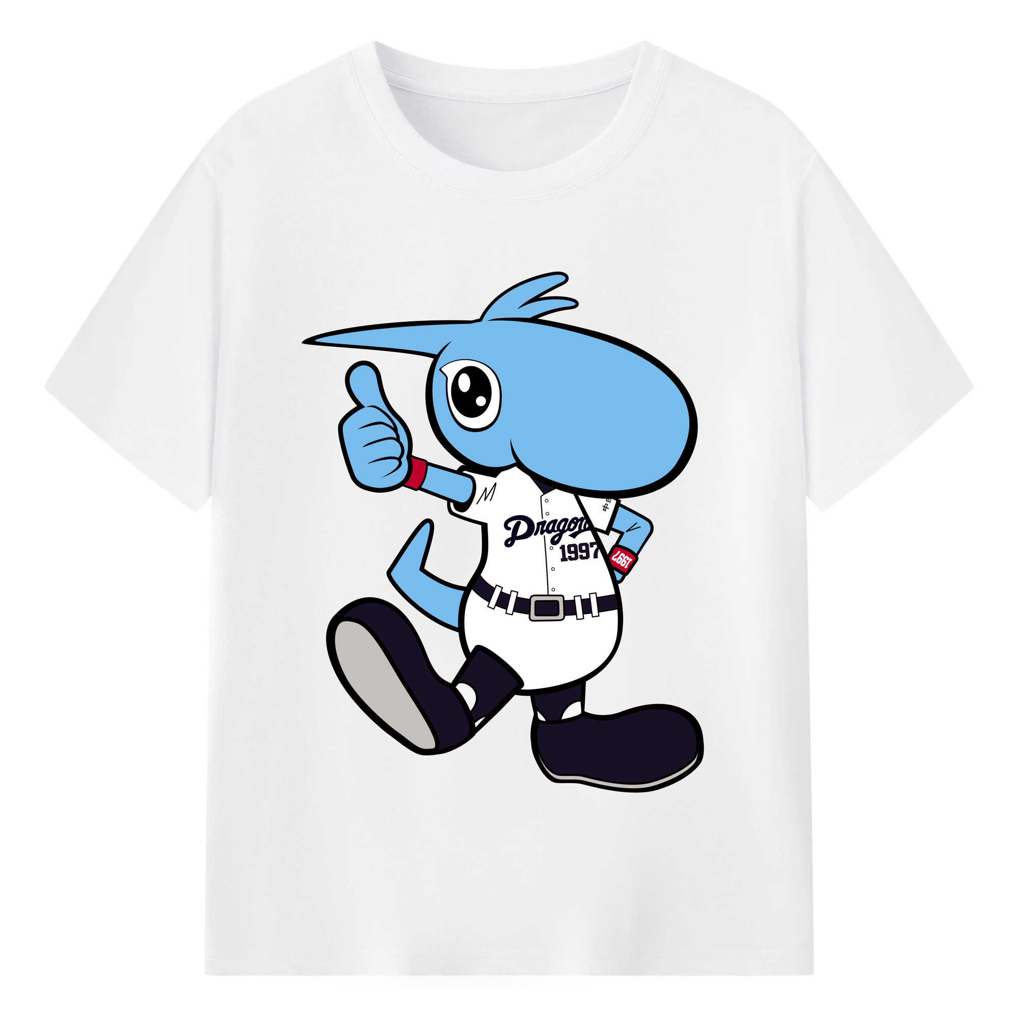 CHUNICHI DRAGONS MASCOT SHAOLON 2014 2016 HOME UNIFORM APPLICATION THUMBS UP Logo - 綿100％ 半袖Tシャツ ・ フロントプリント ・ 快適 通気性 ・ 日常使い 散歩 スポーツ用
