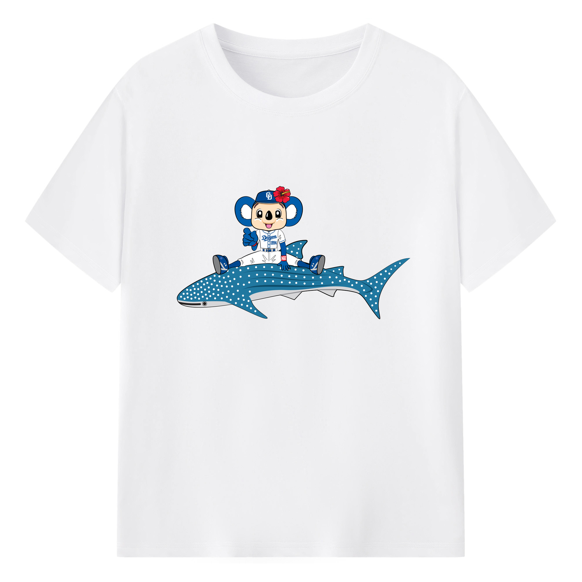 CHUNICHI DRAGONS MASCOT DOALA HOME UNIFORM 2018 APPLICATION WHALE SHARK Logo - 綿100％ 半袖Tシャツ ・ フロントプリント ・ 快適 通気性 ・ 日常使い 散歩 スポーツ用