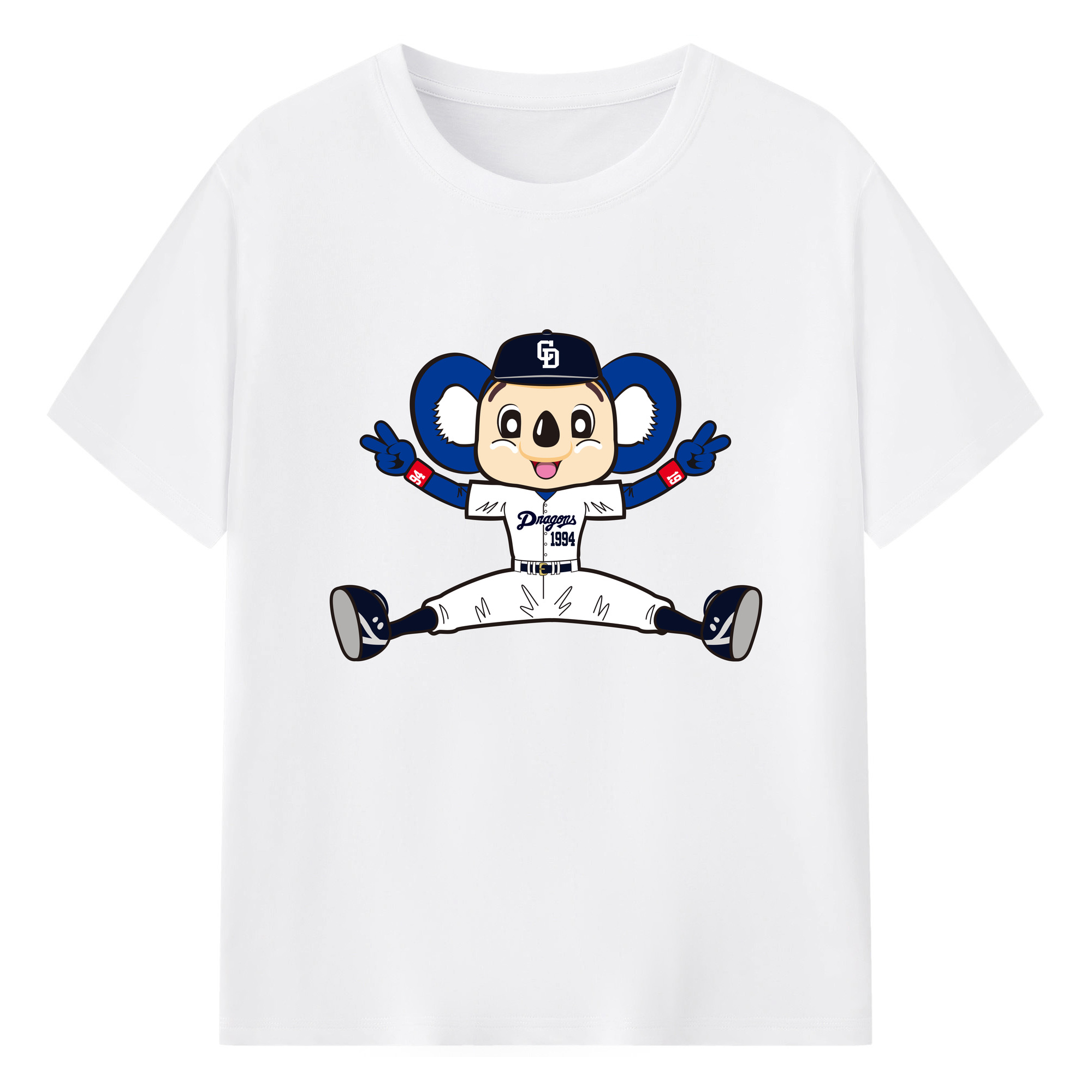 CHUNICHI DRAGONS MASCOT DOALA 2014 2016 HOME UNIFORM APPLICATION FLOP DOWN Logo - 綿100％ 半袖Tシャツ ・ フロントプリント ・ 快適 通気性 ・ 日常使い 散歩 スポーツ用