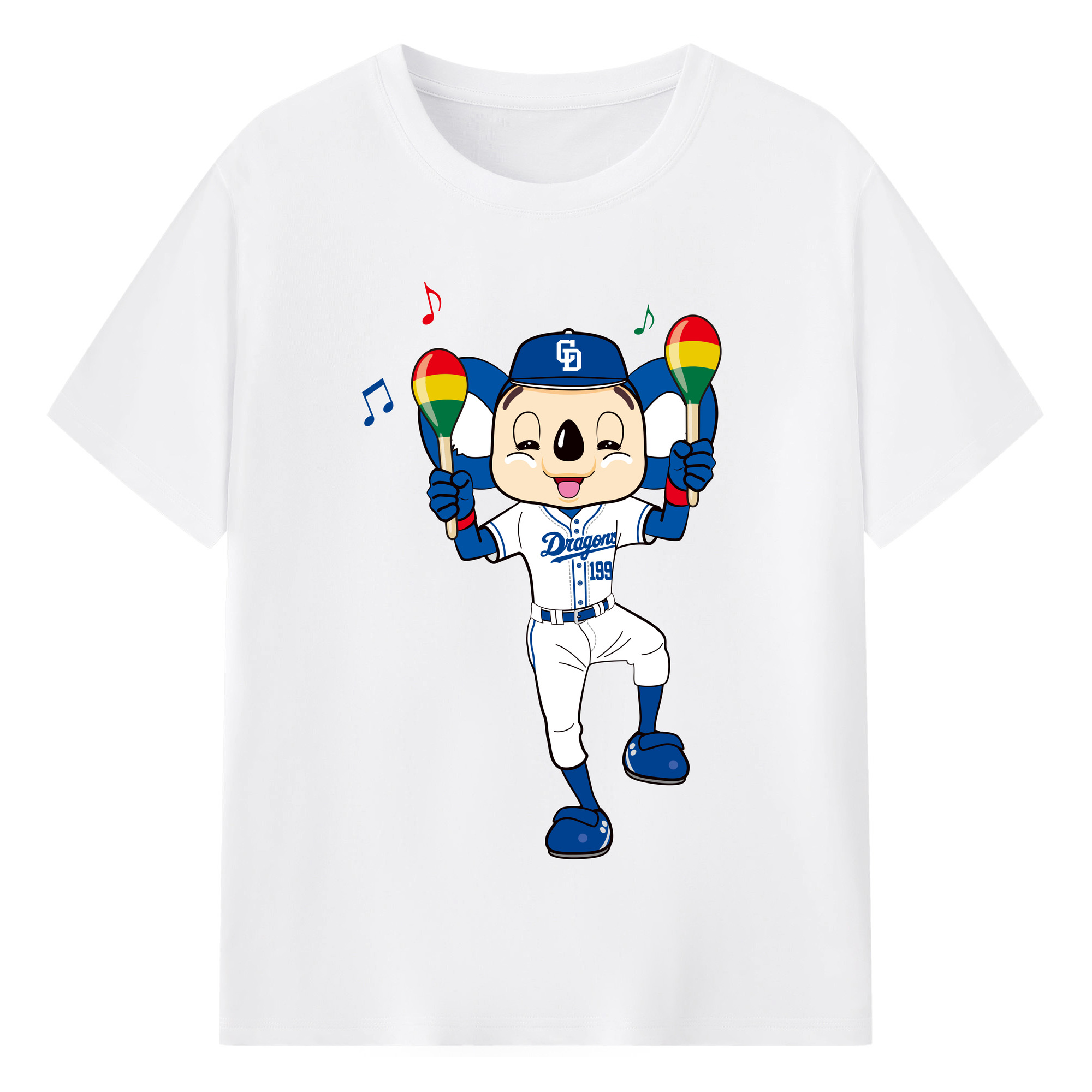 CHUNICHI DRAGONS MASCOT DOALA HOME UNIFORM 2018 APPLICATION GRABBING TOOL DANCE Logo - 綿100％ 半袖Tシャツ ・ フロントプリント ・ 快適 通気性 ・ 日常使い 散歩 スポーツ用