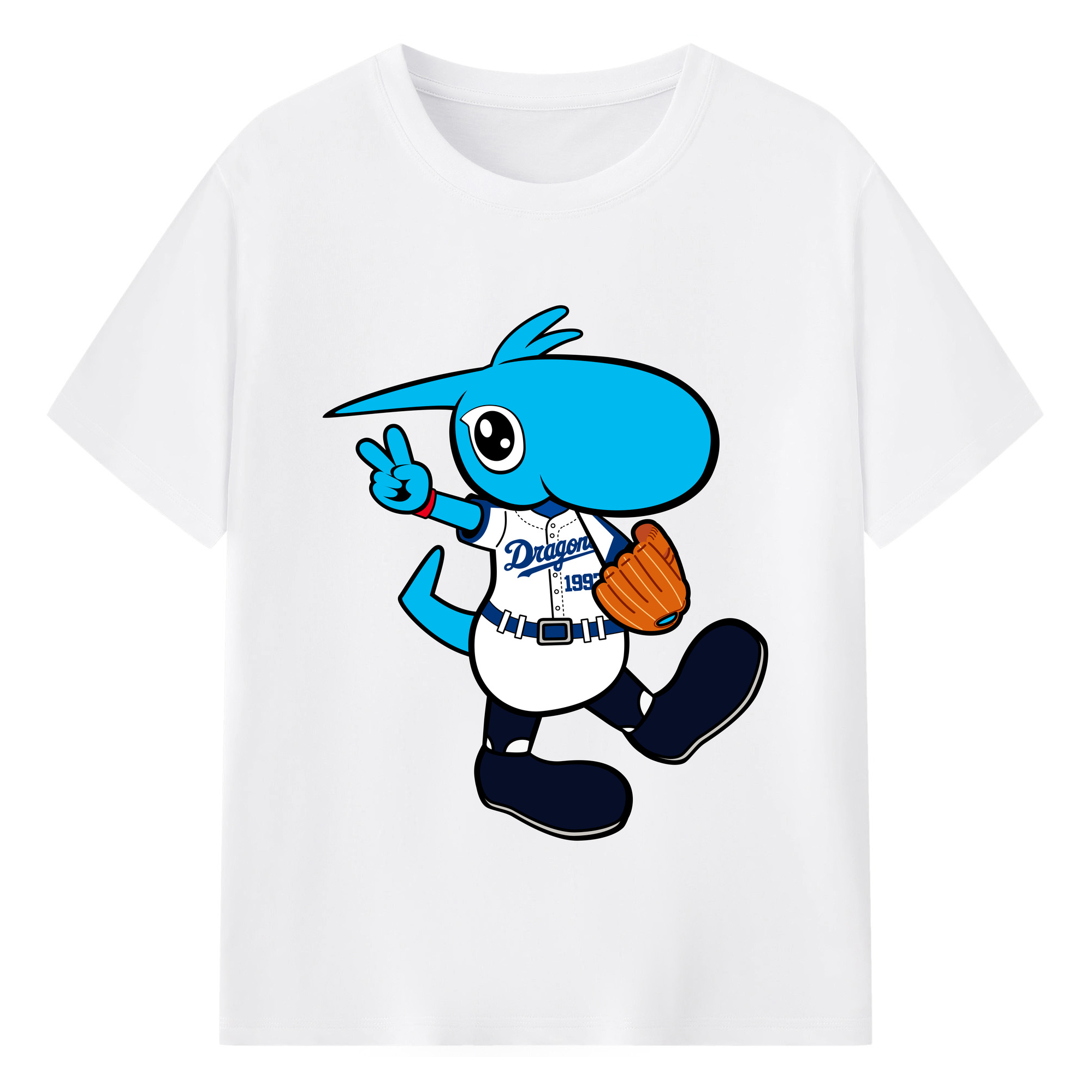 CHUNICHI DRAGONS MASCOT SHAOLON APPLICATION GLOVE Logo - 綿100％ 半袖Tシャツ ・ フロントプリント ・ 快適 通気性 ・ 日常使い 散歩 スポーツ用