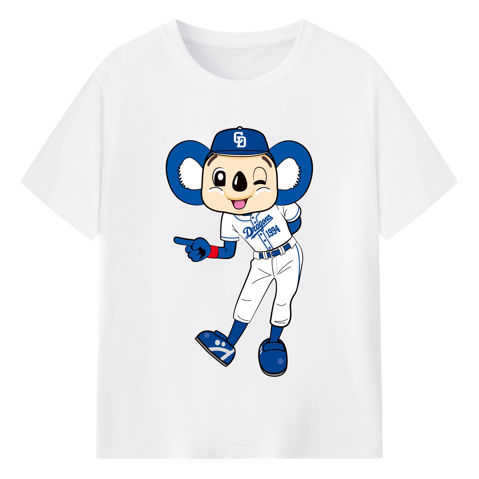 CHUNICHI DRAGONS MASCOT DOALA APPLICATION WINK INDICIATION Logo - 綿100％ 半袖Tシャツ ・ フロントプリント ・ 快適 通気性 ・ 日常使い 散歩 スポーツ用