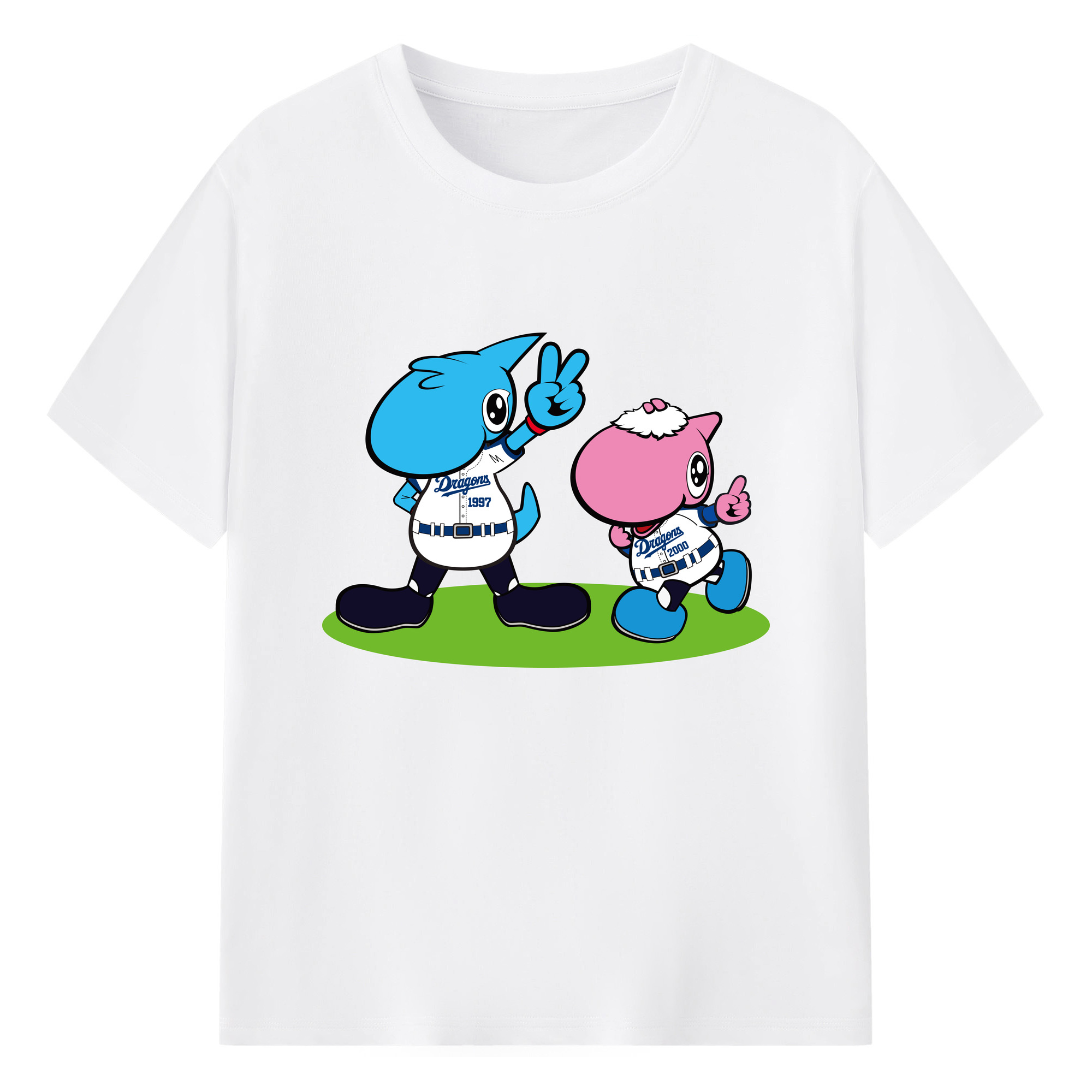 CHUNICHI DRAGONS Mascot Paolon And Shaolon - 綿100％ 半袖Tシャツ ・ フロントプリント ・ 快適 通気性 ・ 日常使い 散歩 スポーツ用