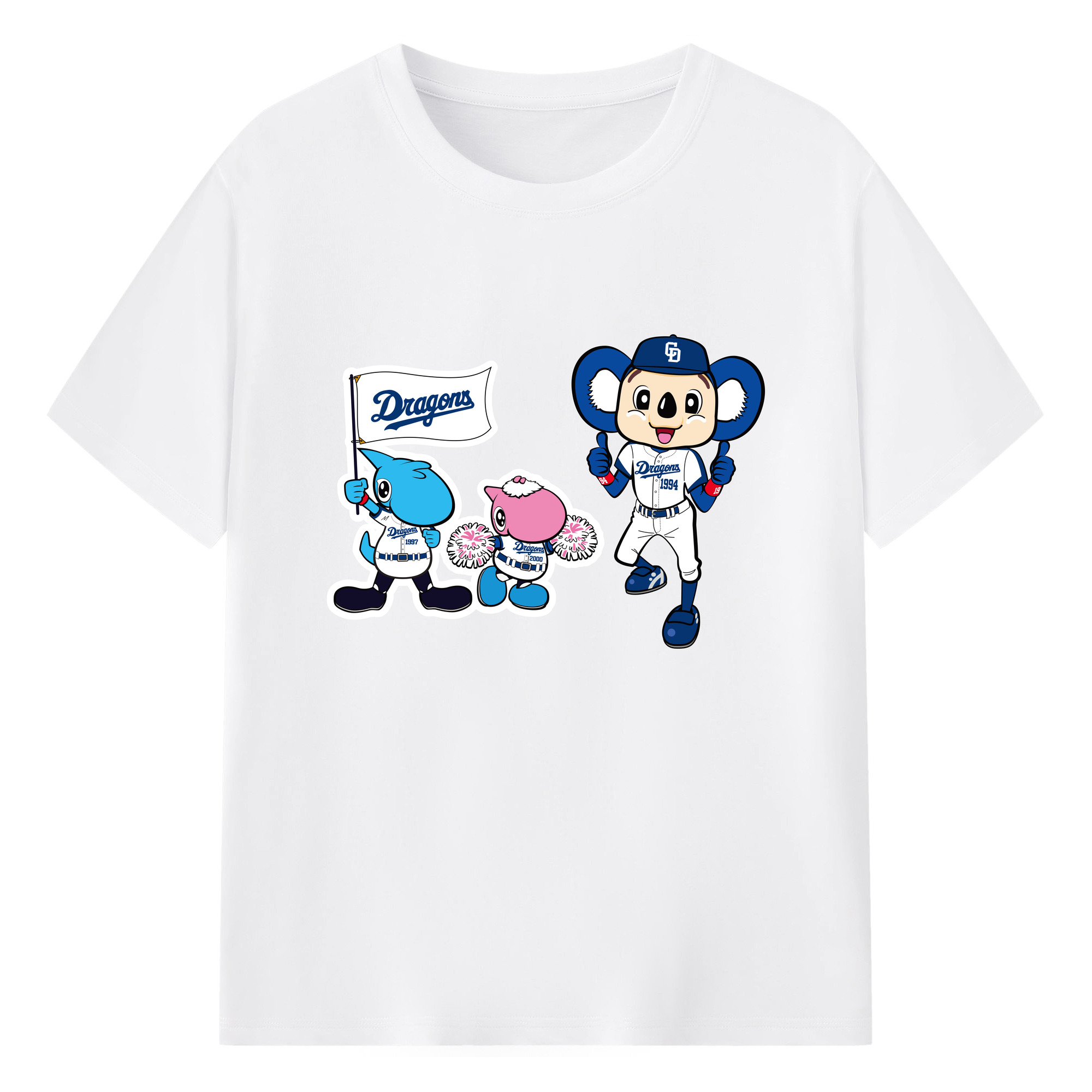 CHUNICHI DRAGONS MASCOT SHAOLON PAOLON DOALA APPLICATION FLAG Logo - 綿100％ 半袖Tシャツ ・ フロントプリント ・ 快適 通気性 ・ 日常使い 散歩 スポーツ用