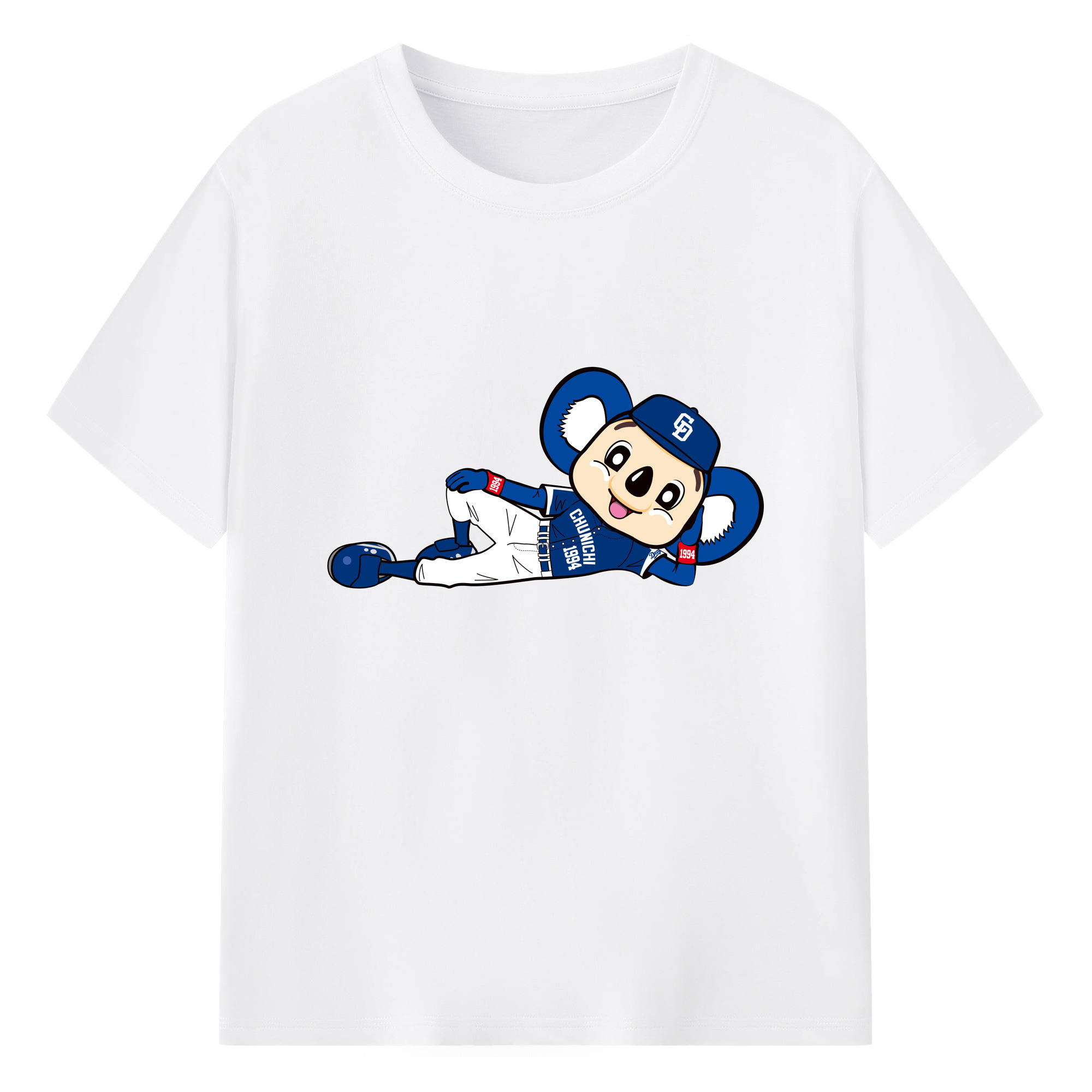 CHUNICHI DRAGONS MASCOT DOALA APPLICATION AWAY UNIFORM Logo - 綿100％ 半袖Tシャツ ・ フロントプリント ・ 快適 通気性 ・ 日常使い 散歩 スポーツ用