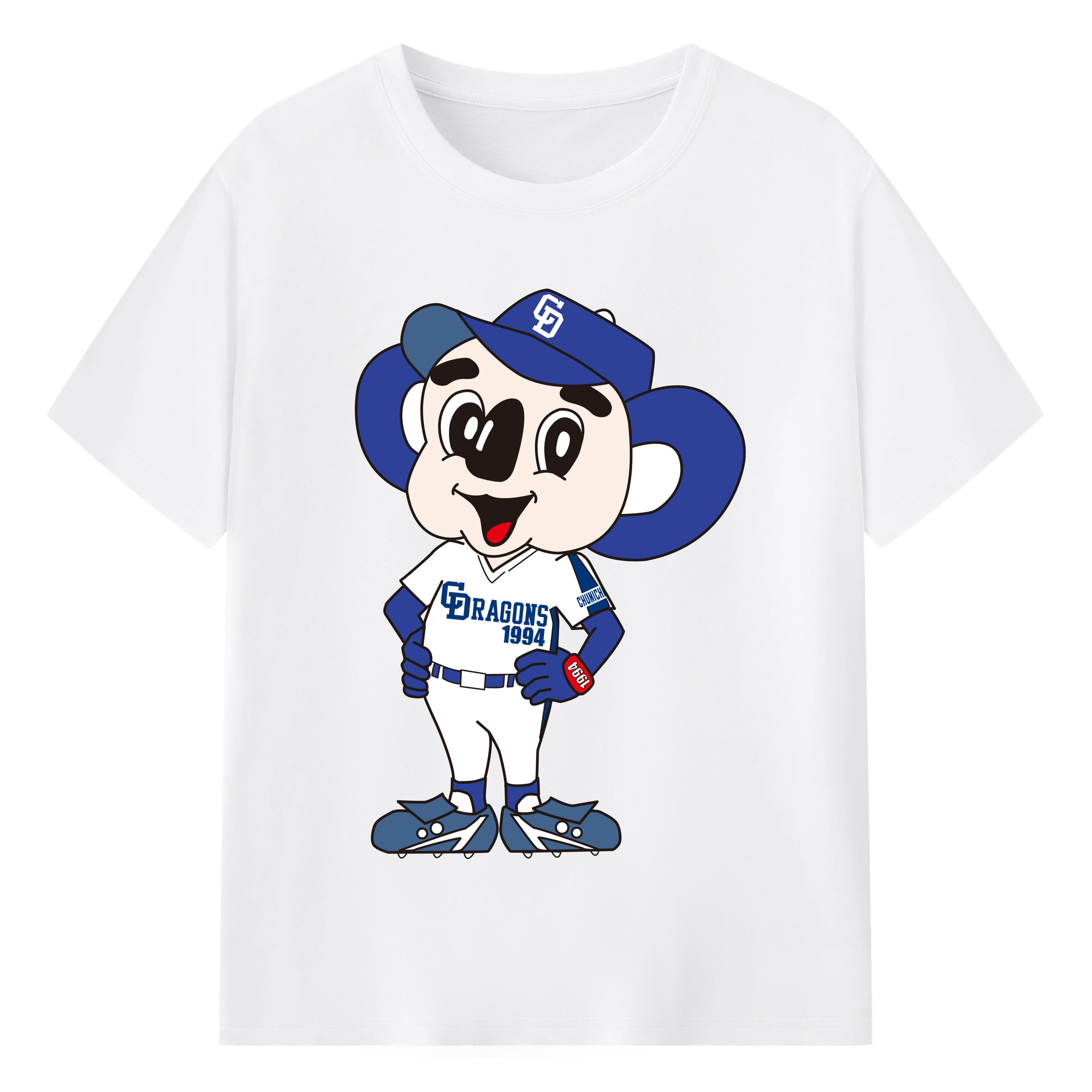 CHUNICHI DRAGONS MASCOT DOALA 2004 2011 HOME UNIFORM APPLICATION STANDING Logo - 綿100％ 半袖Tシャツ ・ フロントプリント ・ 快適 通気性 ・ 日常使い 散歩 スポーツ用