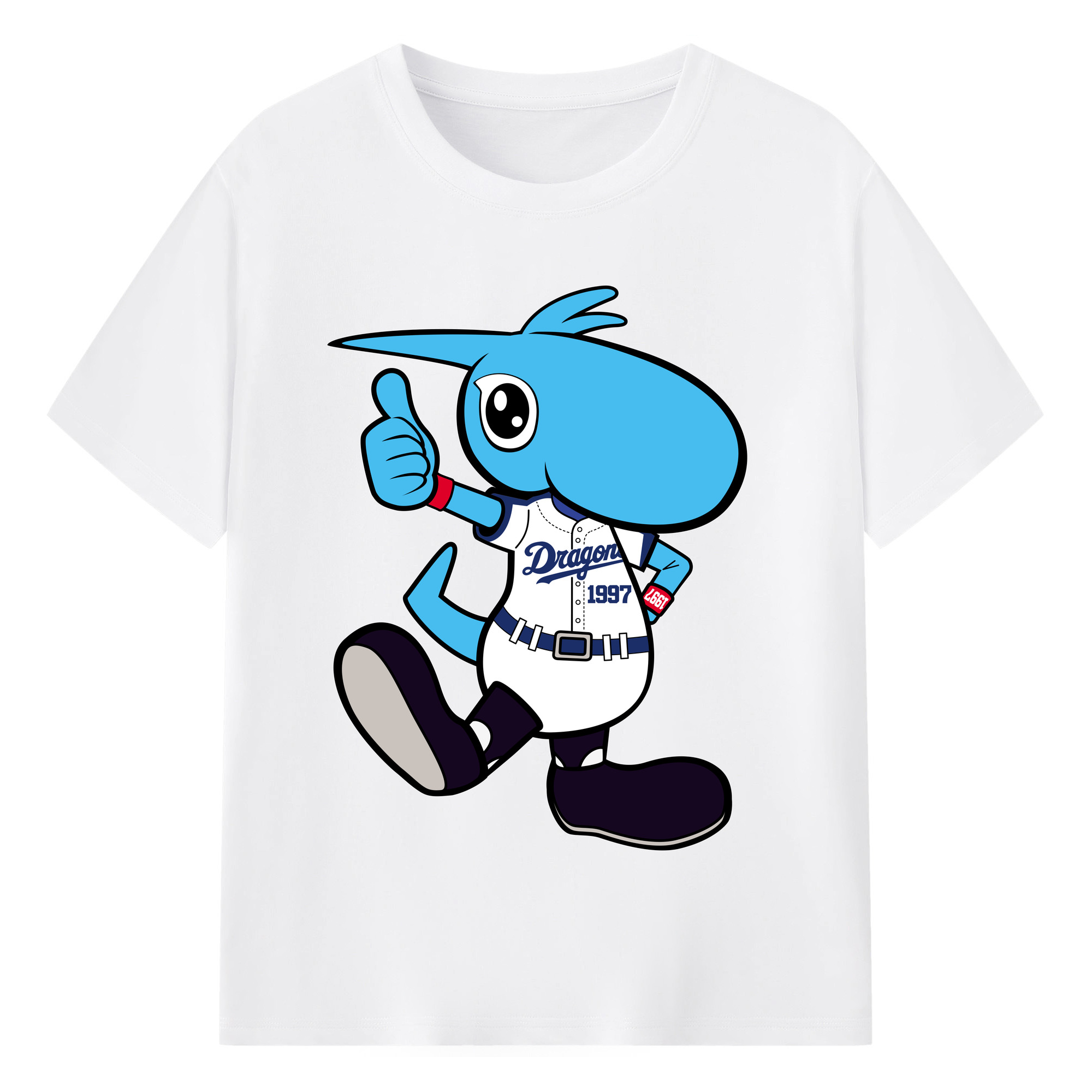 CHUNICHI DRAGONS MASCOT SHAOLON APPLICATION 2017 2018 HOME UNIFORM THUMBS UP Logo - 綿100％ 半袖Tシャツ ・ フロントプリント ・ 快適 通気性 ・ 日常使い 散歩 スポーツ用