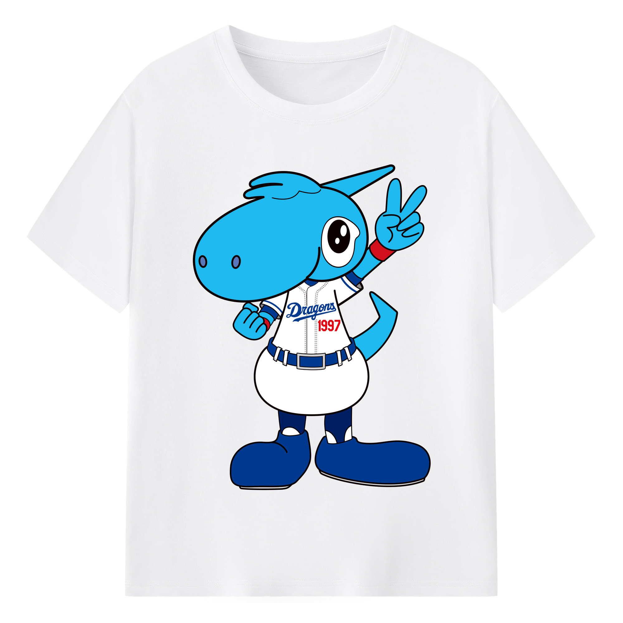 CHUNICHI DRAGONS MASCOT SHAOLON 2023 HOME UNIFORM APPLICATION VICTORY Logo - 綿100％ 半袖Tシャツ ・ フロントプリント ・ 快適 通気性 ・ 日常使い 散歩 スポーツ用