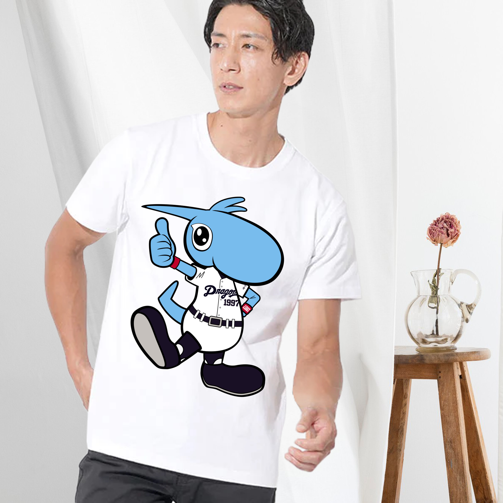 CHUNICHI DRAGONS MASCOT SHAOLON 2014 2016 HOME UNIFORM APPLICATION THUMBS UP Logo