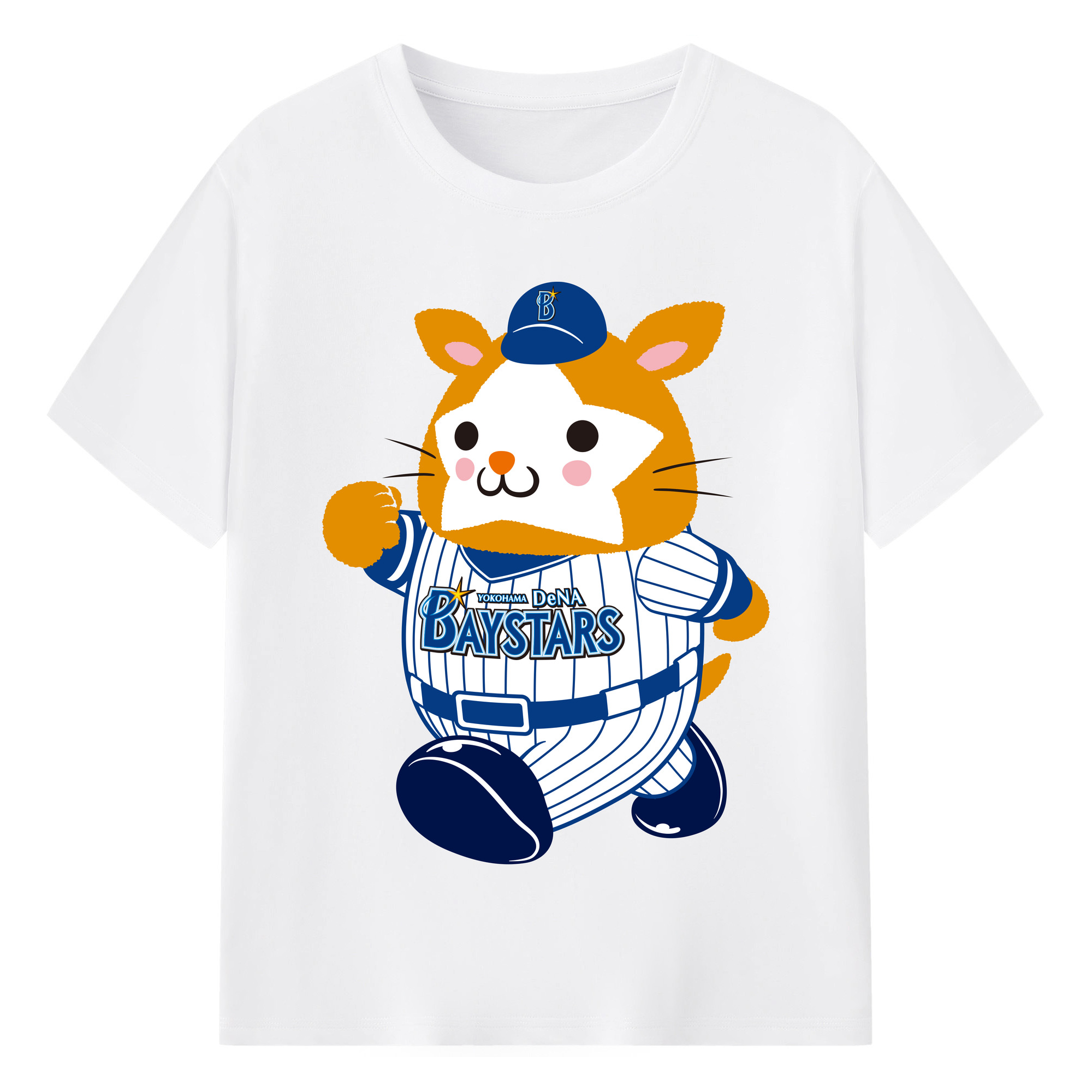YOKOHAMA DeNA BAYSTARS MASCOT APPLICATION WALKING Logo - 綿100％ 半袖Tシャツ ・ フロントプリント ・ 快適 通気性 ・ 日常使い 散歩 スポーツ用