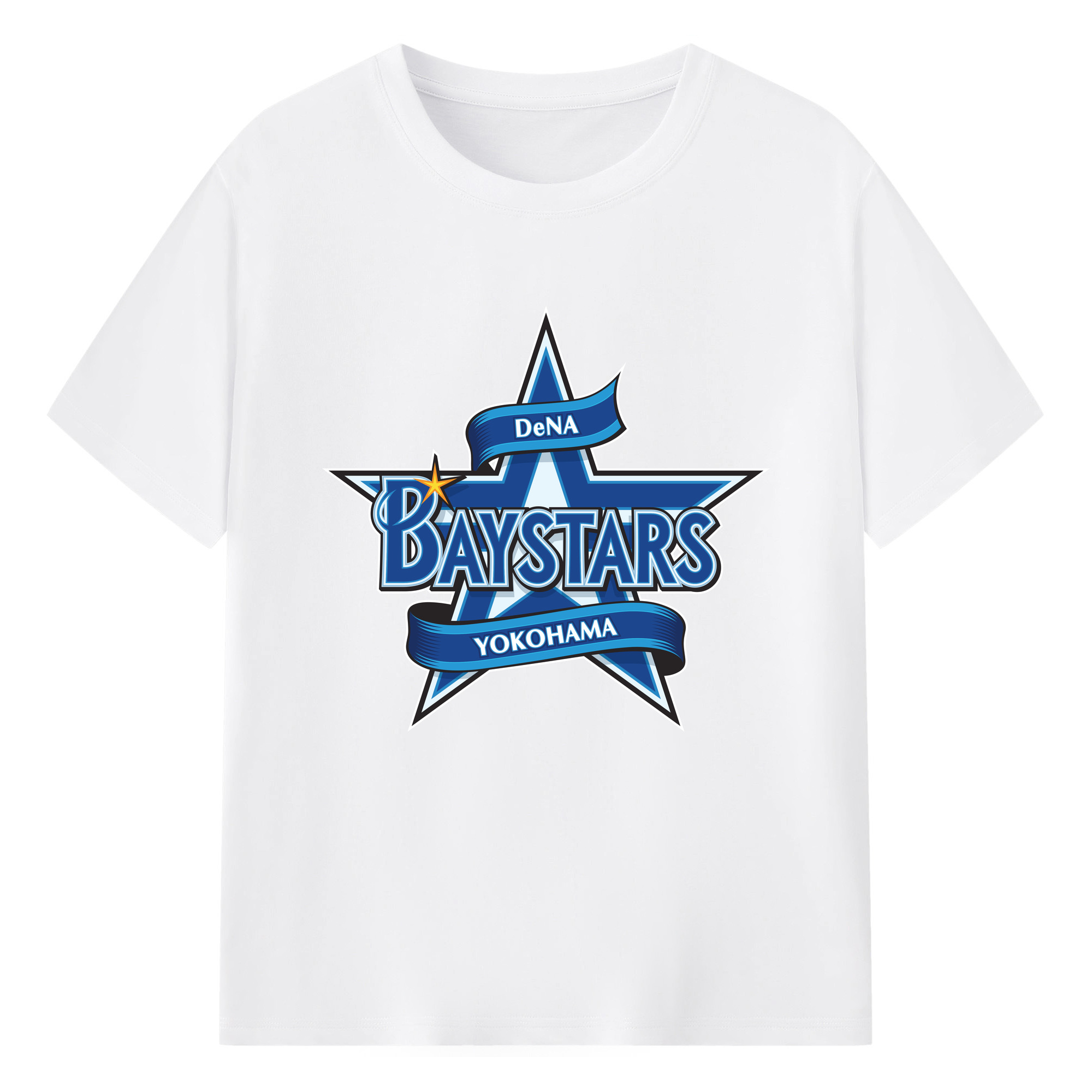 YOKOHAMA DeNA BAYSTARS Logo - 綿100％ 半袖Tシャツ ・ フロントプリント ・ 快適 通気性 ・ 日常使い 散歩 スポーツ用