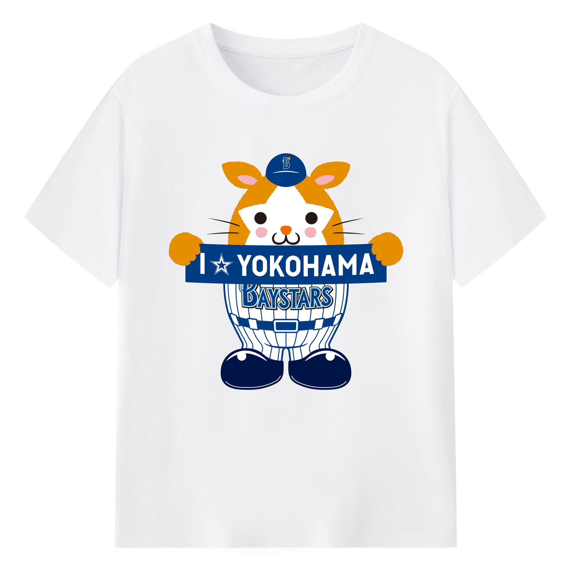 YOKOHAMA DeNA BAYSTARS MASCOT DB.STARMAN APPLICATION I☆YOKOHAMA Logo - 綿100％ 半袖Tシャツ ・ フロントプリント ・ 快適 通気性 ・ 日常使い 散歩 スポーツ用