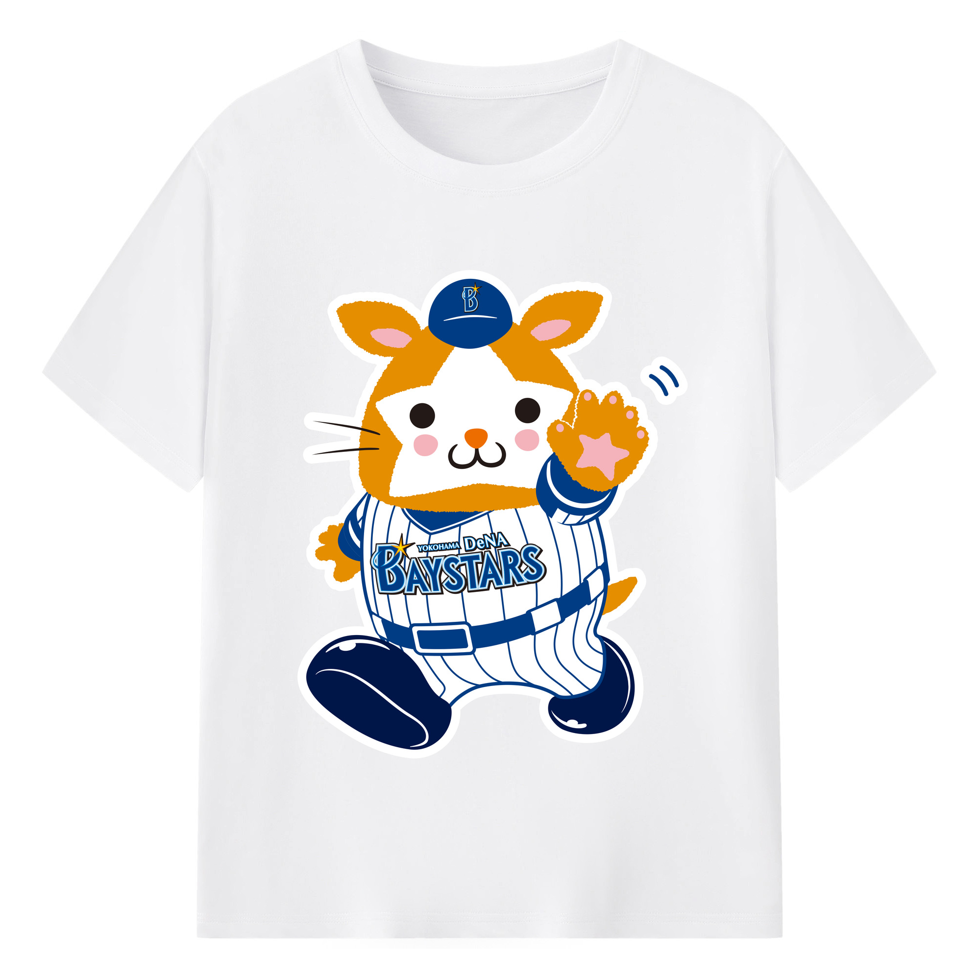 YOKOHAMA DENA BAYSTARS MASCOT DB.STARMAN APPLICATION GREETING Logo - 綿100％ 半袖Tシャツ ・ フロントプリント ・ 快適 通気性 ・ 日常使い 散歩 スポーツ用