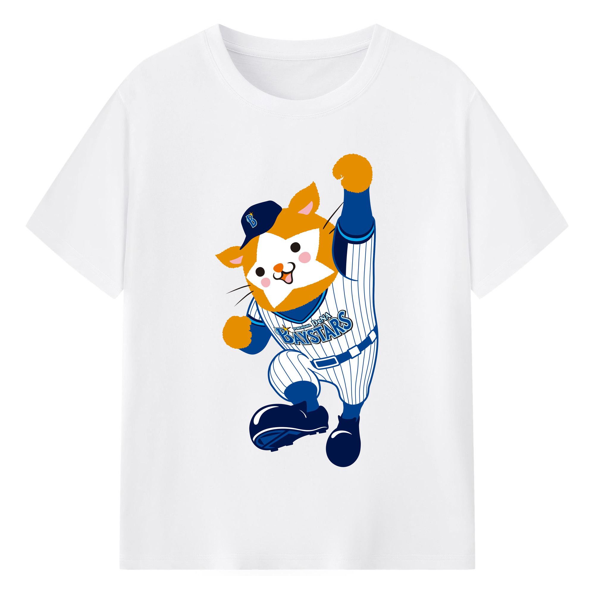 YOKOHAMA DeNA BAYSTARS MASCOT DB.STARMAN APPLICATION FIGHTING Logo - 綿100％ 半袖Tシャツ ・ フロントプリント ・ 快適 通気性 ・ 日常使い 散歩 スポーツ用