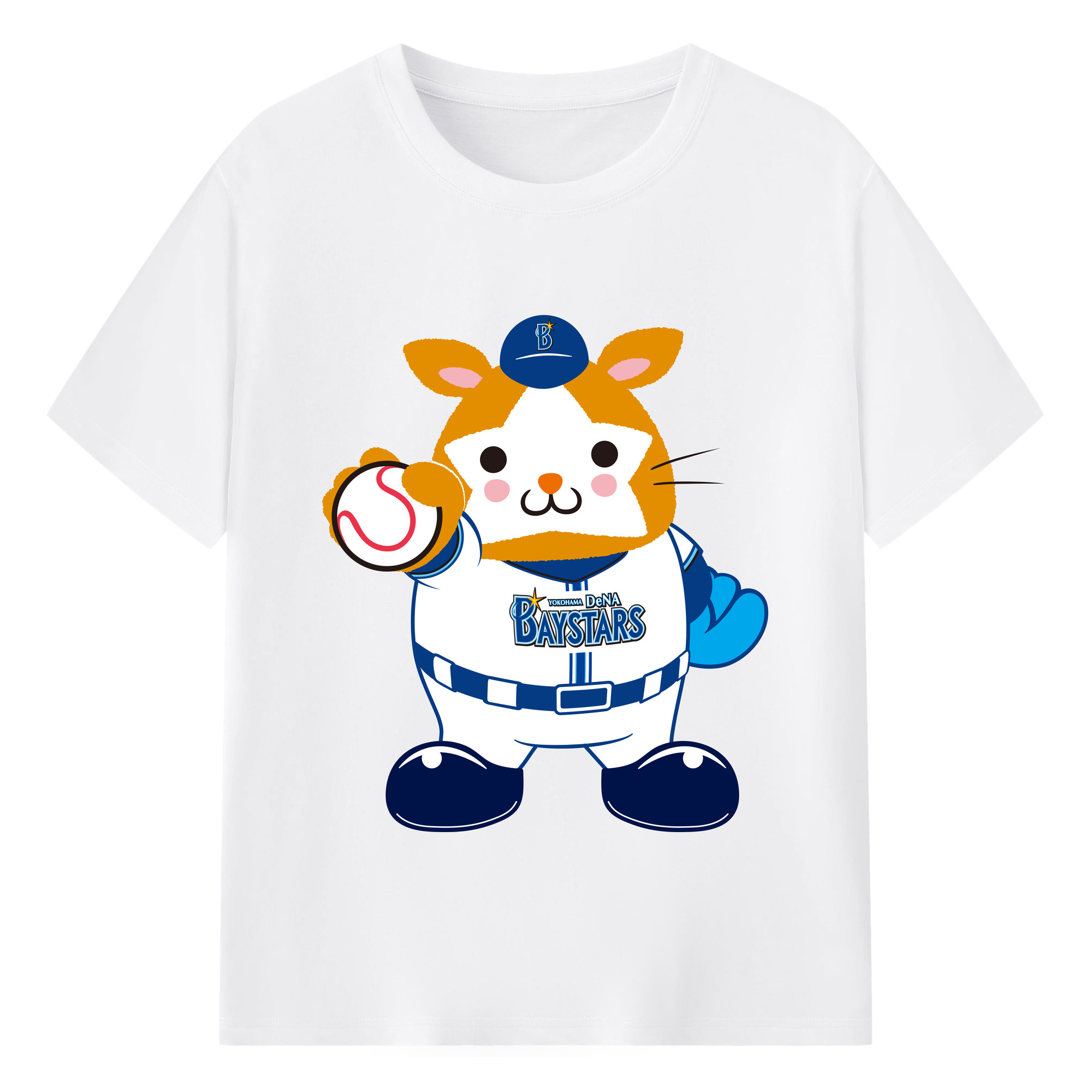 YOKOHAMA DeNA BAYSTARS MASCOT DB.STARMAN 2023 HOME UNIFORM APPLICATION GLOVE AND BALL Logo - 綿100％ 半袖Tシャツ ・ フロントプリント ・ 快適 通気性 ・ 日常使い 散歩 スポーツ用