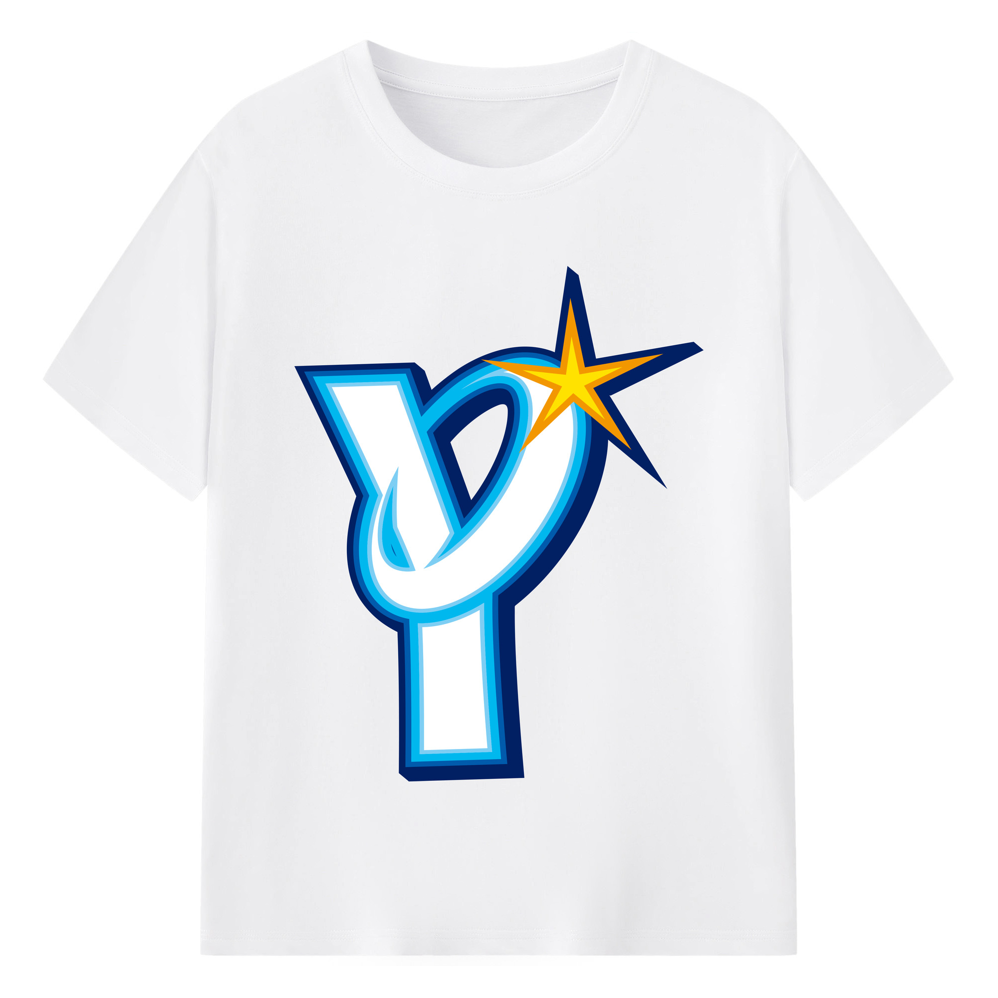 YOKOHAMA DeNA BAYSTARS SYMBOL Y Logo - 綿100％ 半袖Tシャツ ・ フロントプリント ・ 快適 通気性 ・ 日常使い 散歩 スポーツ用