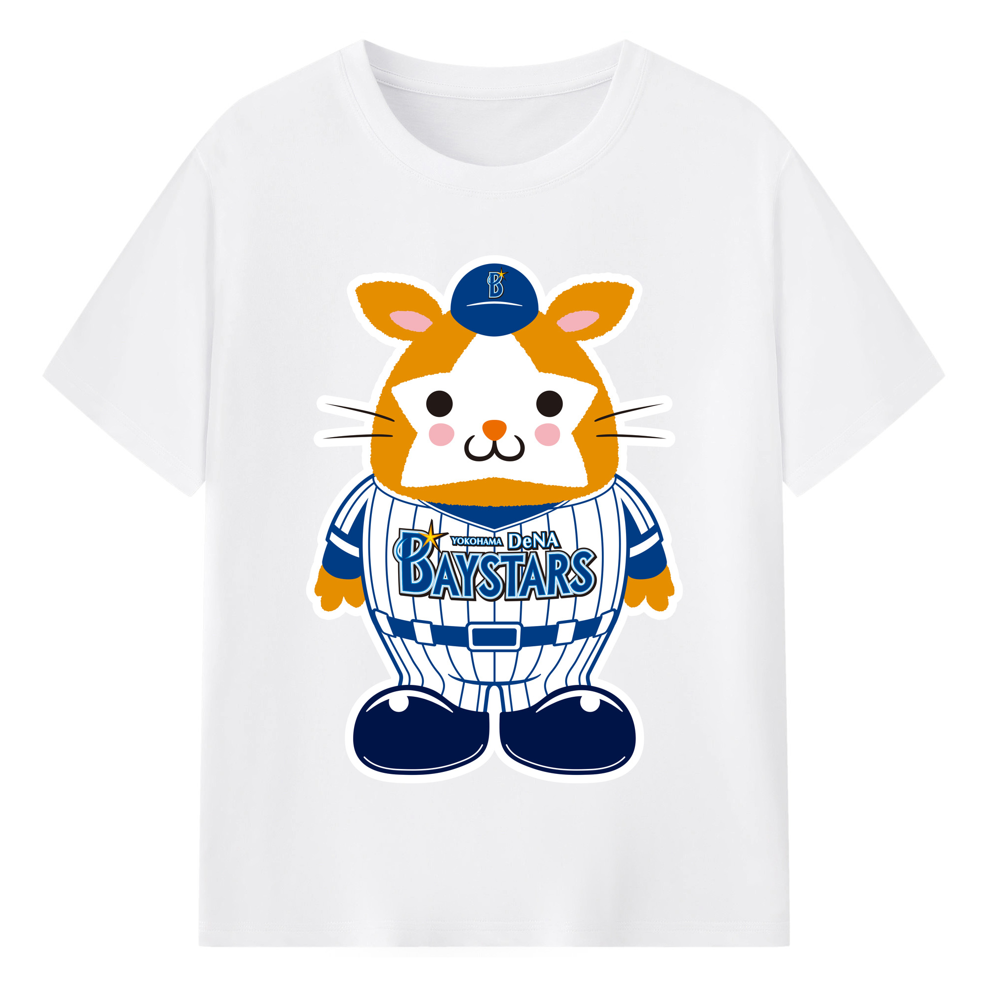 YOKOHAMA DeNA BAYSTARS MASCOT DB.STARMAN ORIGINAL Logo - 綿100％ 半袖Tシャツ ・ フロントプリント ・ 快適 通気性 ・ 日常使い 散歩 スポーツ用