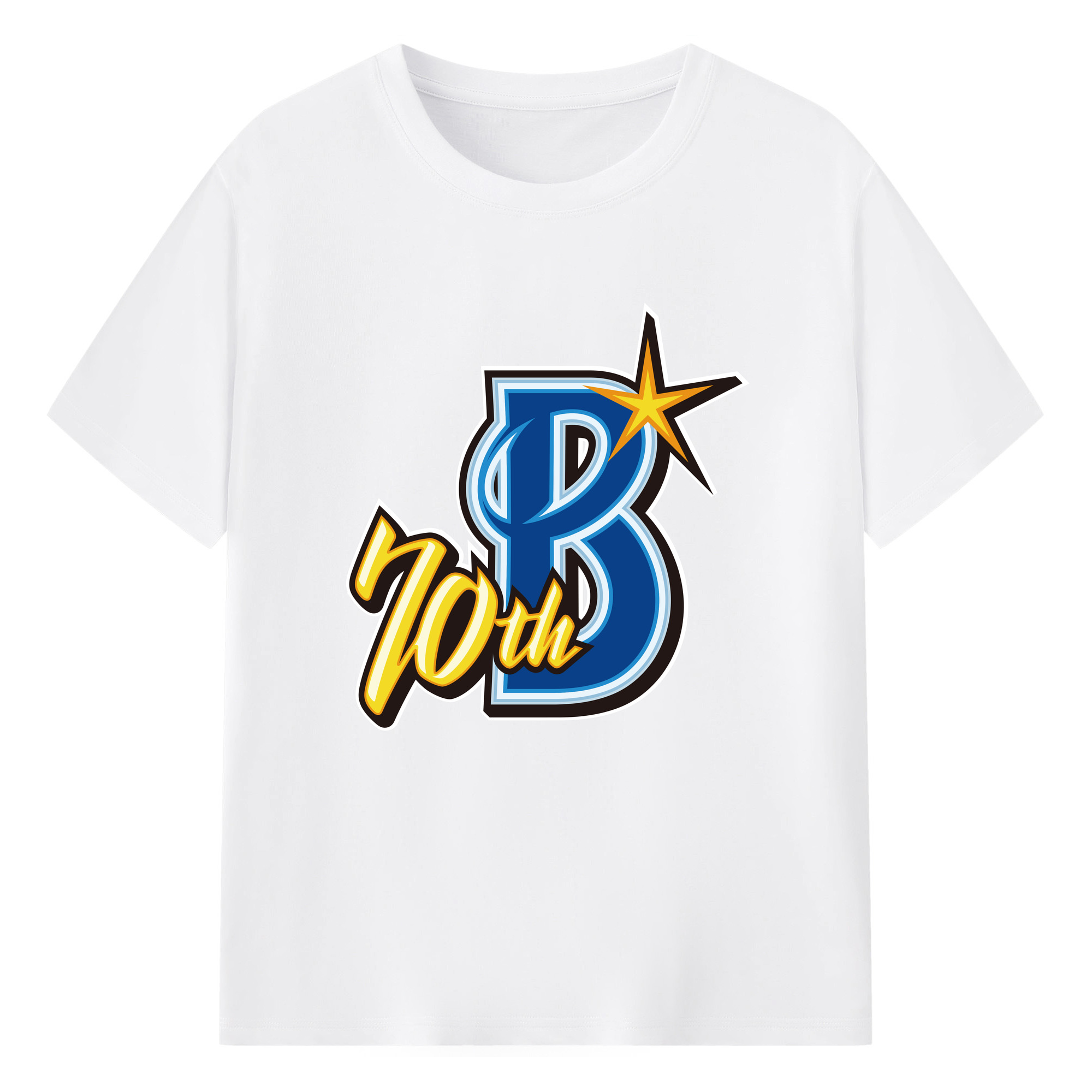 YOKOHAMA DENA BAYSTARS 70TH ANNIVERSARY SYMBOL Logo - 綿100％ 半袖Tシャツ ・ フロントプリント ・ 快適 通気性 ・ 日常使い 散歩 スポーツ用