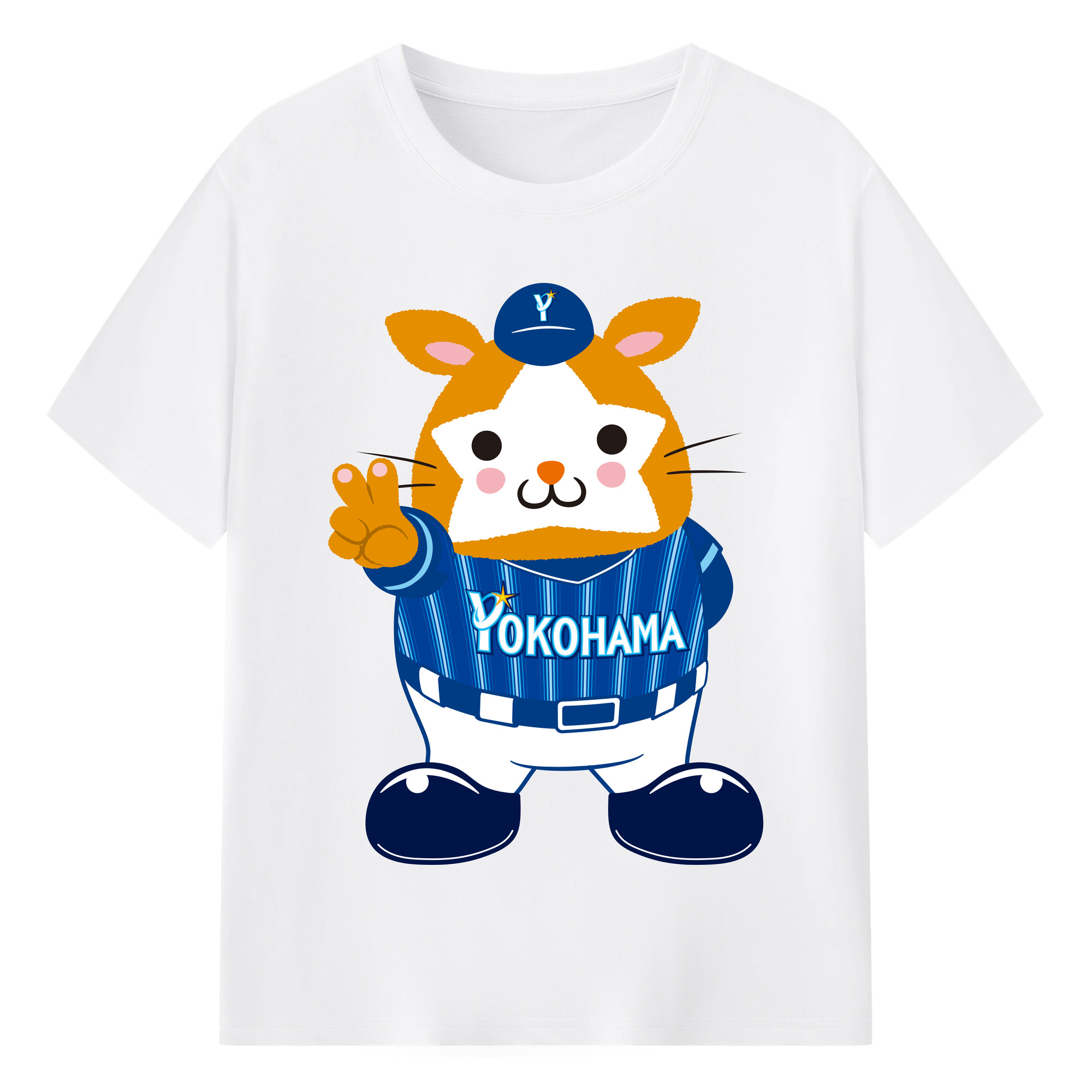 YOKOHAMA DeNA BAYSTARS MASCOT DB.STARMAN AWAY UNIFORM Logo - 綿100％ 半袖Tシャツ ・ フロントプリント ・ 快適 通気性 ・ 日常使い 散歩 スポーツ用