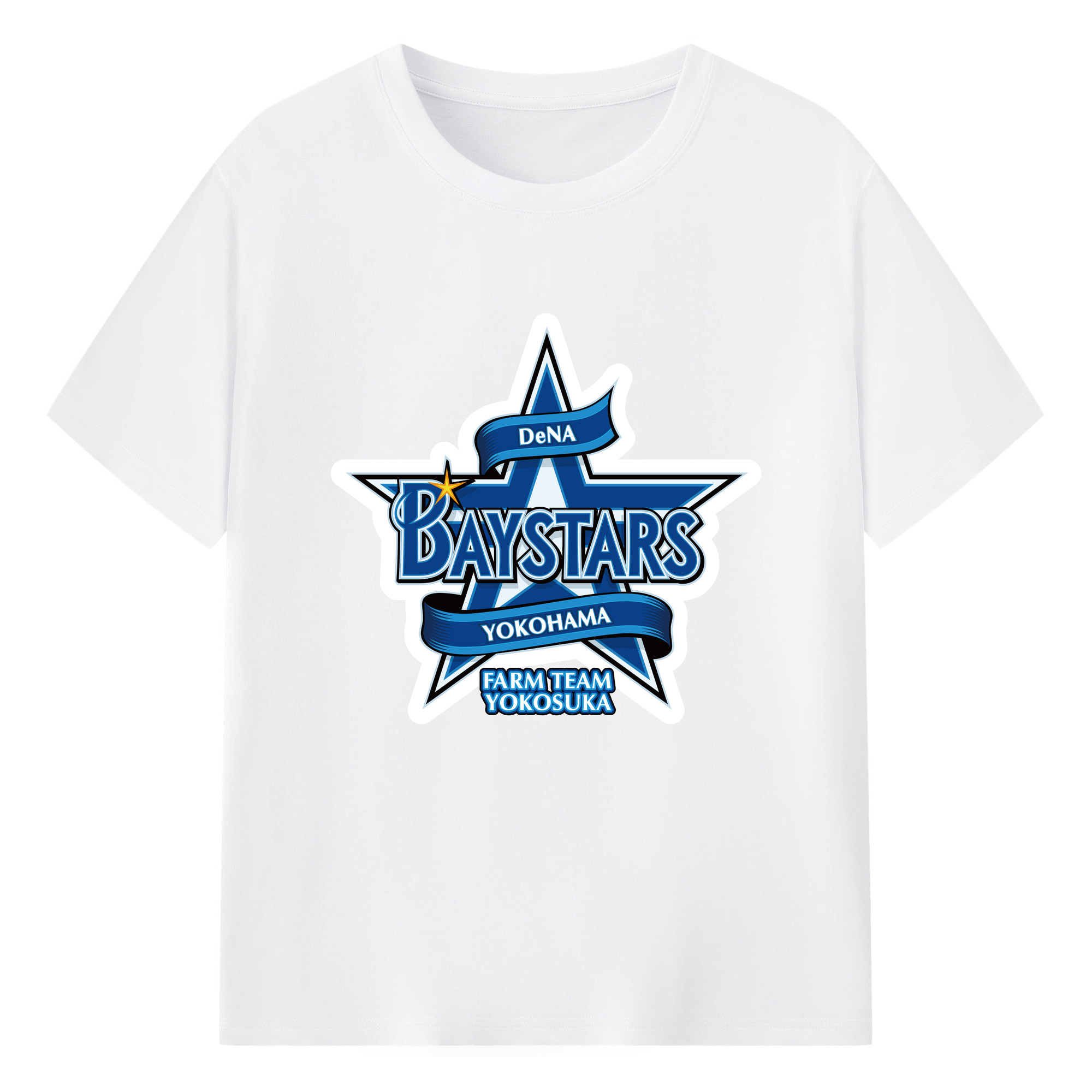 YOKOHAMA DeNA BAYSTARS FARM TEAM YOKOSUKA APPLICATION BACKGROUND Logo - 綿100％ 半袖Tシャツ ・ フロントプリント ・ 快適 通気性 ・ 日常使い 散歩 スポーツ用