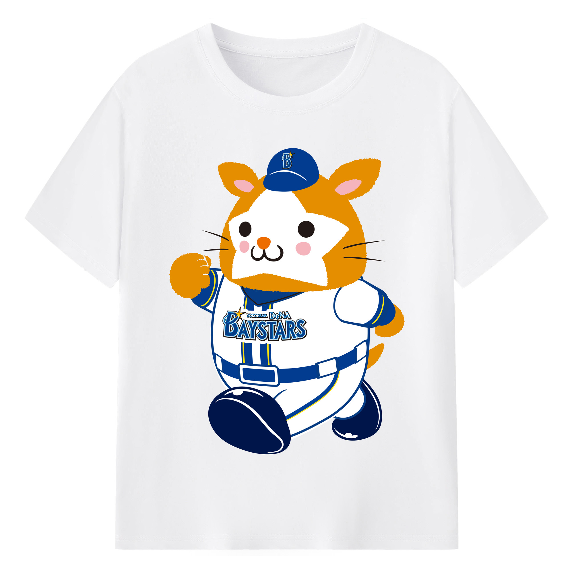 YOKOHAMA DeNA BAYSTARS MASCOT DB.STARMAN 2025 HOME UNIFORM APPLICATION WALKING Logo - 綿100％ 半袖Tシャツ ・ フロントプリント ・ 快適 通気性 ・ 日常使い 散歩 スポーツ用