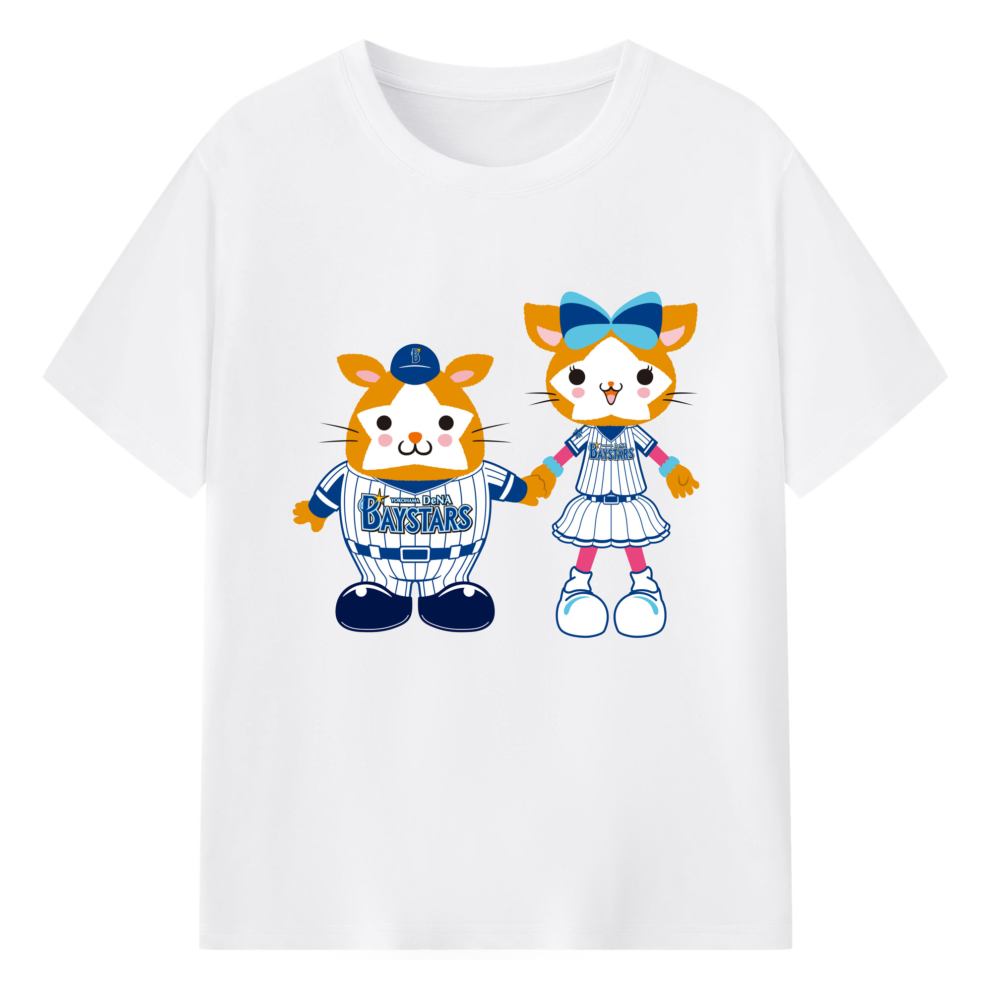 YOKOHAMA DeNA BAYSTARS MASCOT DB.STARMAN DB.KIRARA APPLICATION WITH TOGETHER Logo - 綿100％ 半袖Tシャツ ・ フロントプリント ・ 快適 通気性 ・ 日常使い 散歩 スポーツ用