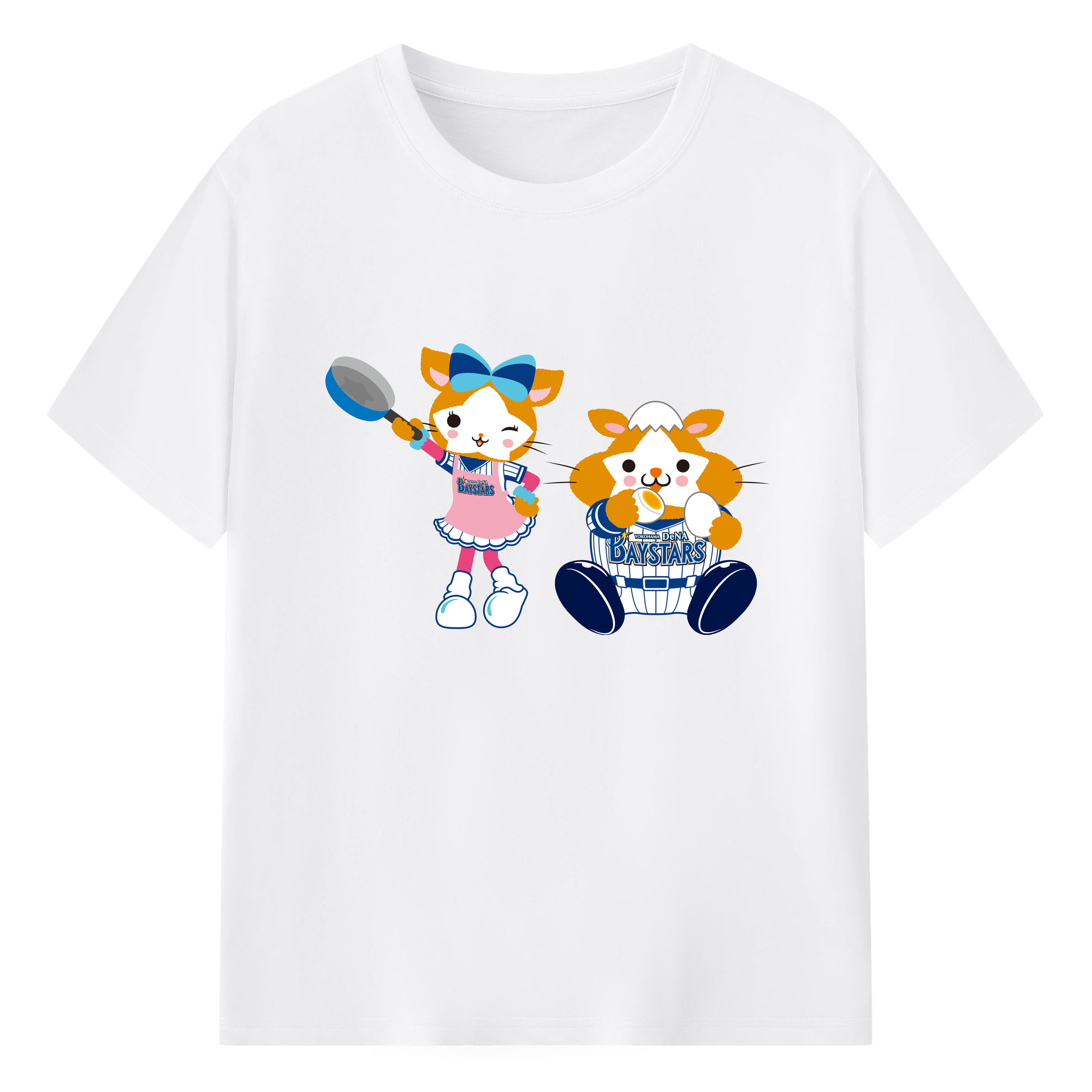 YOKOHAMA DeNA BAYSTARS MASCOT DB.STARMAN DB.KIRARA APPLICATION COOKING EATING Logo - 綿100％ 半袖Tシャツ ・ フロントプリント ・ 快適 通気性 ・ 日常使い 散歩 スポーツ用