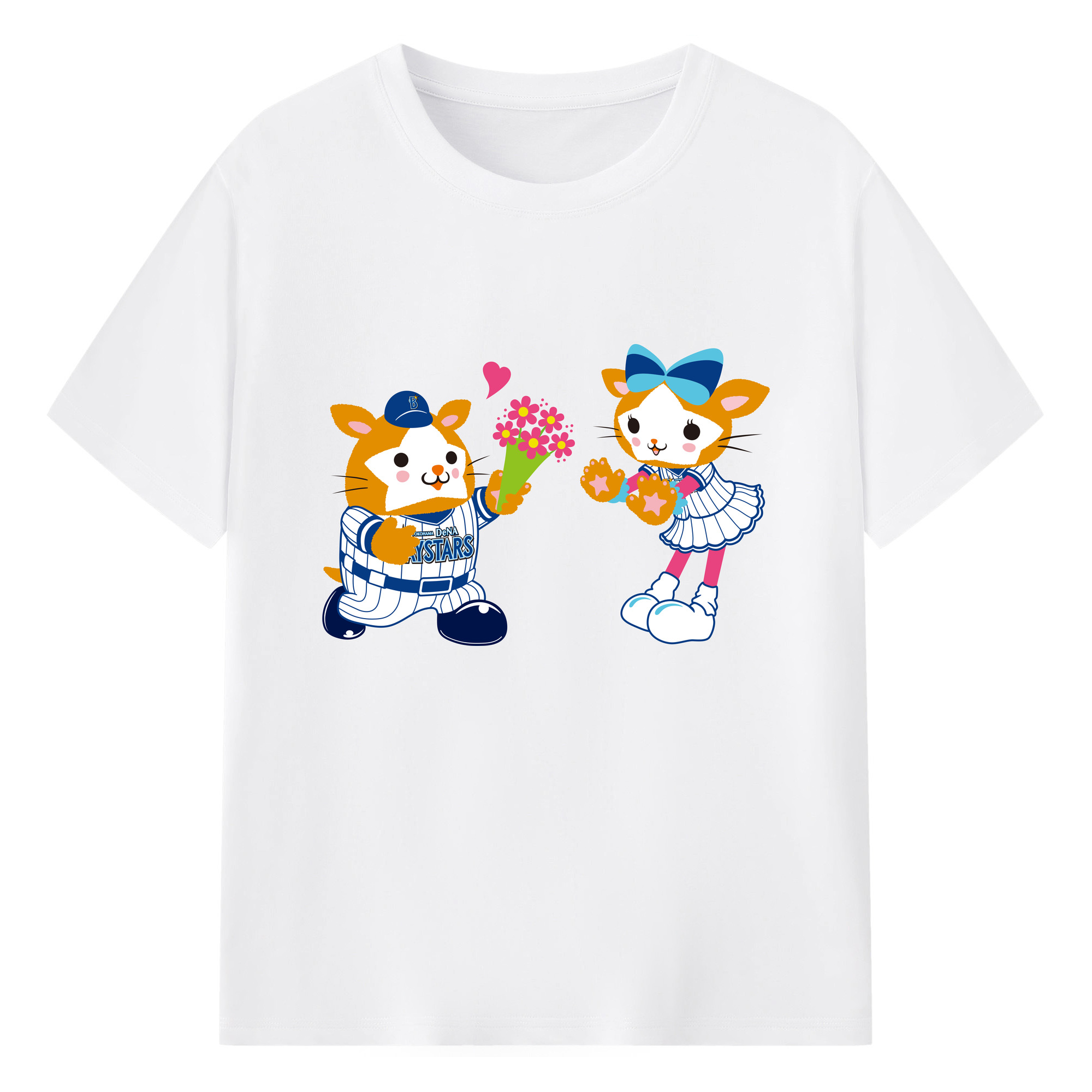 YOKOHAMA DeNA BAYSTARS MASCOT DB.STARMAN DB.KIRARA APPLICATION LOVE Logo - 綿100％ 半袖Tシャツ ・ フロントプリント ・ 快適 通気性 ・ 日常使い 散歩 スポーツ用
