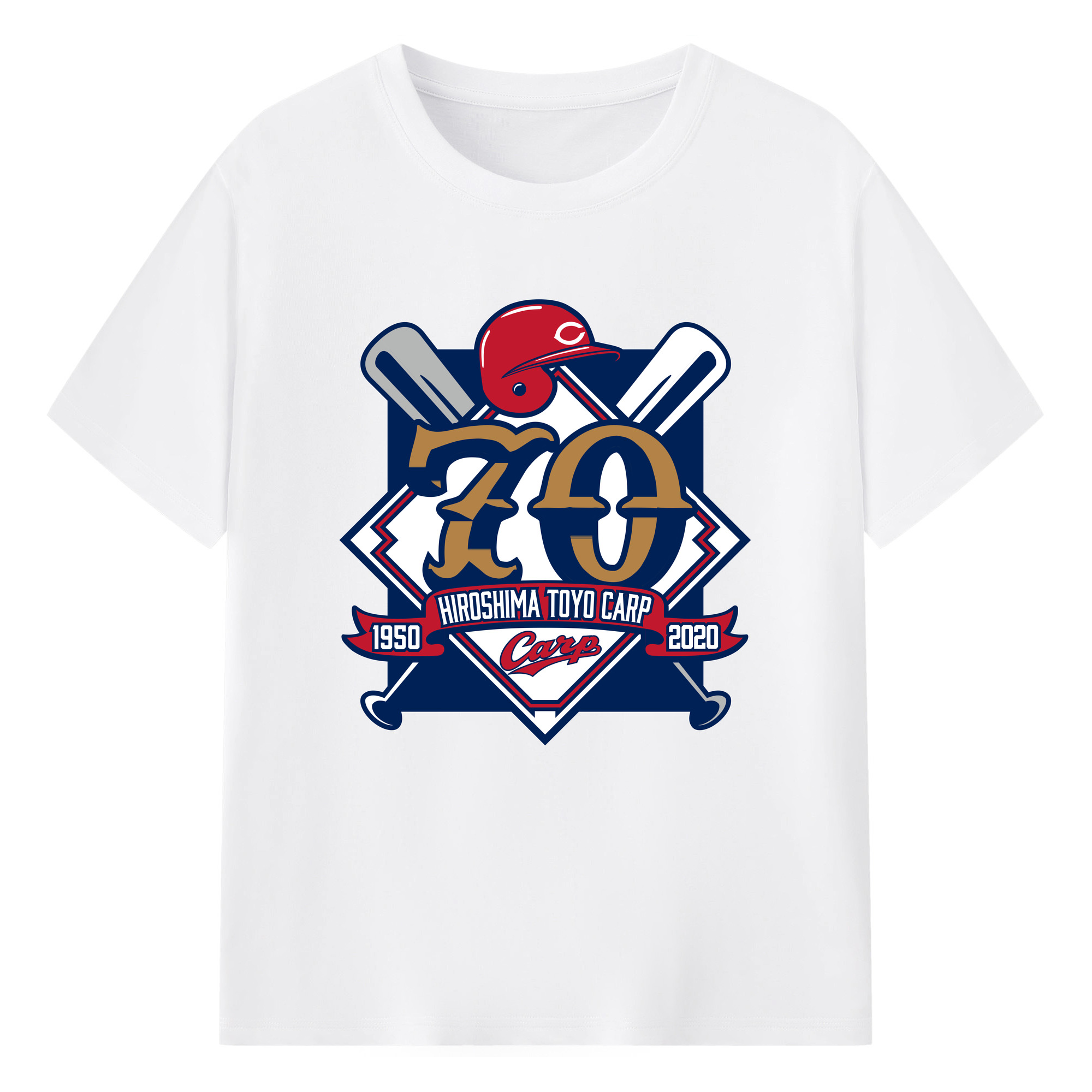 HIROSHIMA TOYO CARP 70TH ANNIVERSARY Logo - 綿100％ 半袖Tシャツ ・ フロントプリント ・ 快適 通気性 ・ 日常使い 散歩 スポーツ用