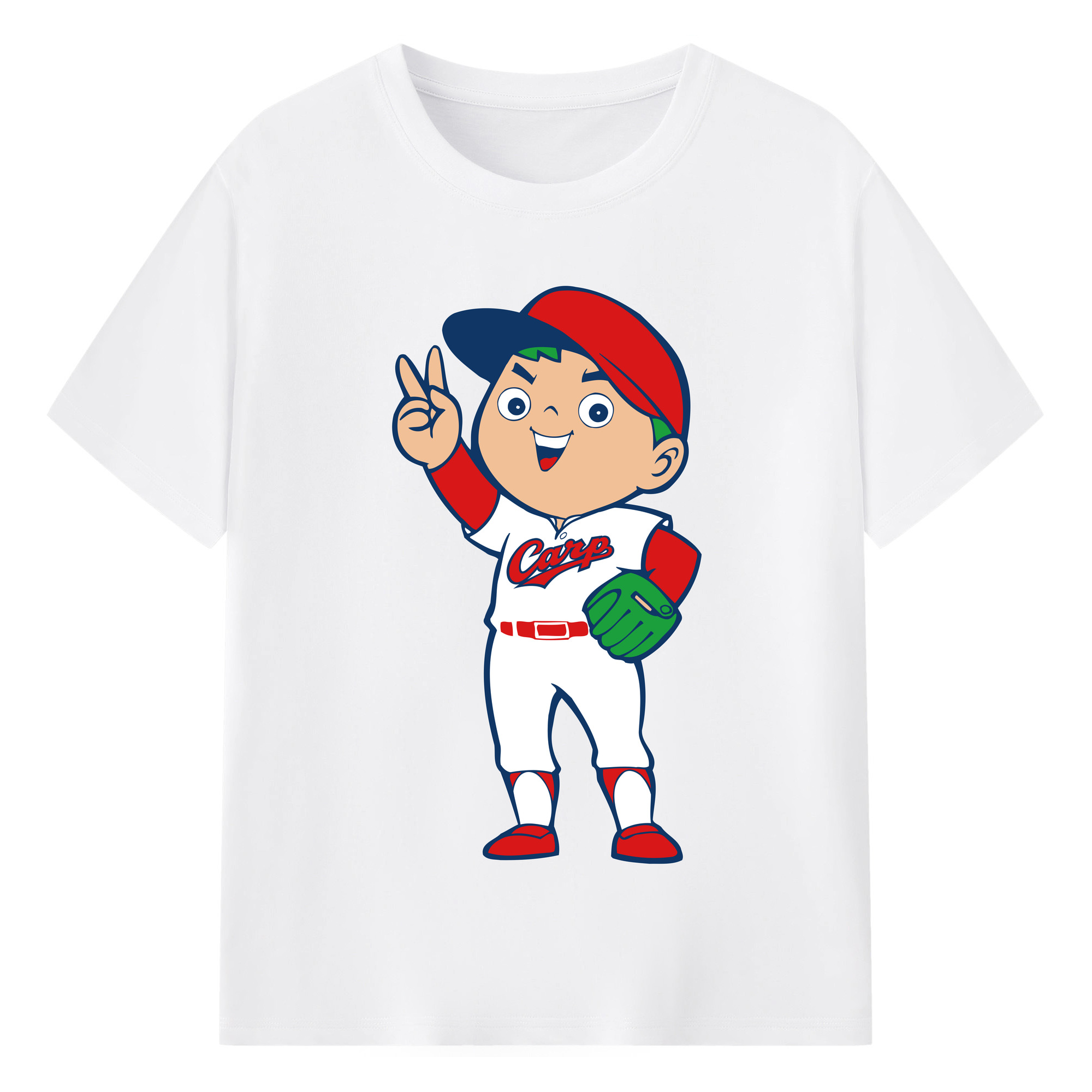 HIROSHIMA TOYO CARP MASCOT CARP BOYA APPLICATION VICTORY SMILE Logo - 綿100％ 半袖Tシャツ ・ フロントプリント ・ 快適 通気性 ・ 日常使い 散歩 スポーツ用