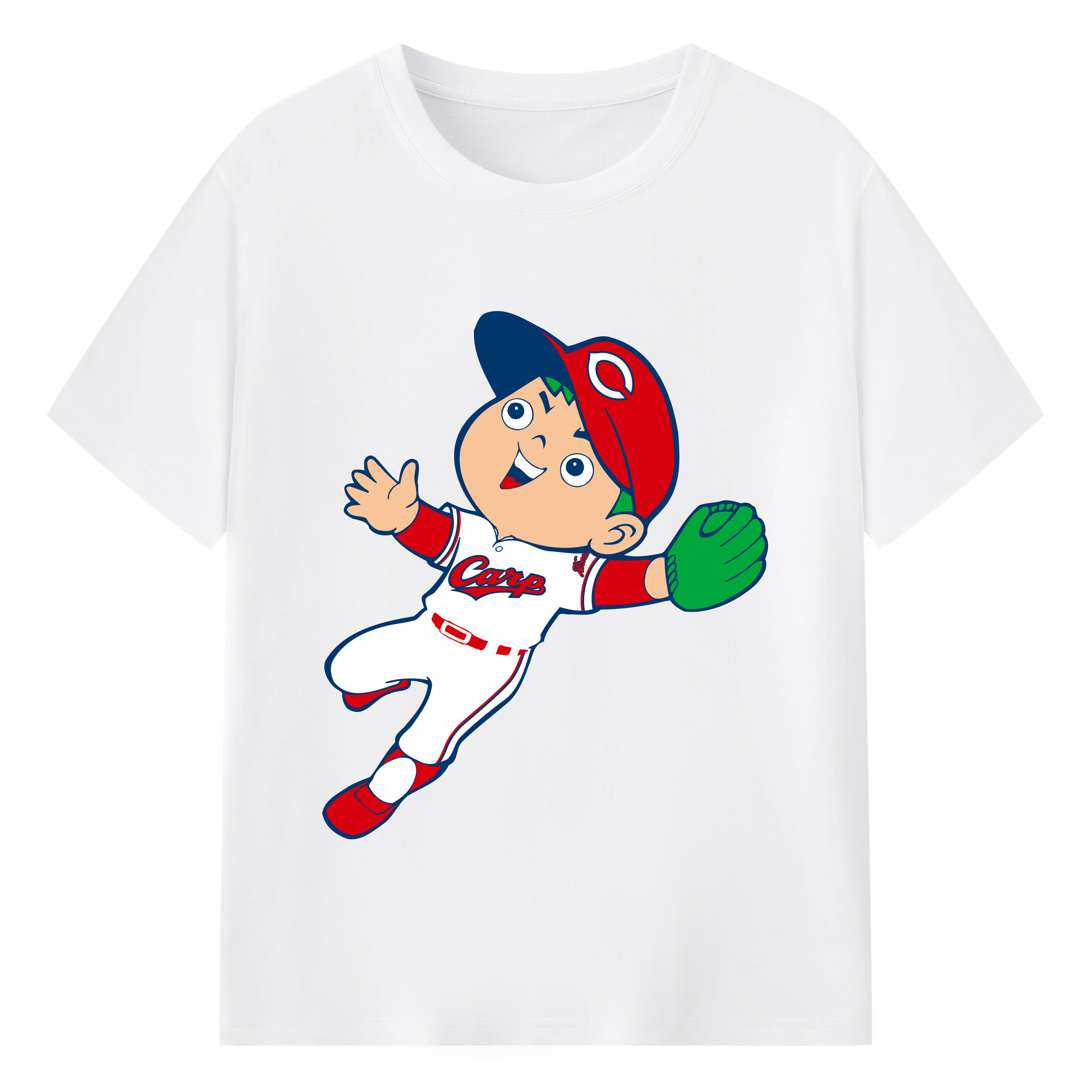 HIROSHIMA TOYO CARP CARP BOYA APPLICATION FLY CATCHING Logo - 綿100％ 半袖Tシャツ ・ フロントプリント ・ 快適 通気性 ・ 日常使い 散歩 スポーツ用