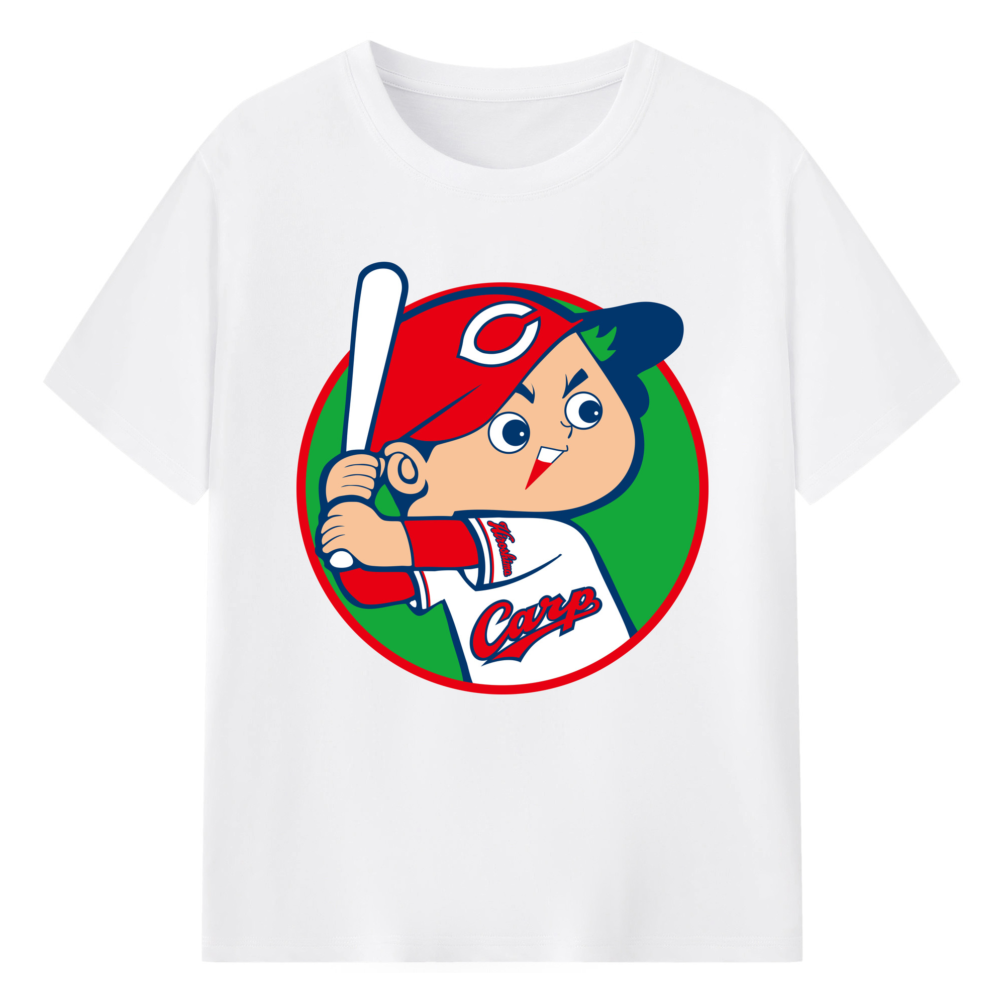 HIROSHIMA TOYO CARP MASCOT CARP BOYA Logo - 綿100％ 半袖Tシャツ ・ フロントプリント ・ 快適 通気性 ・ 日常使い 散歩 スポーツ用