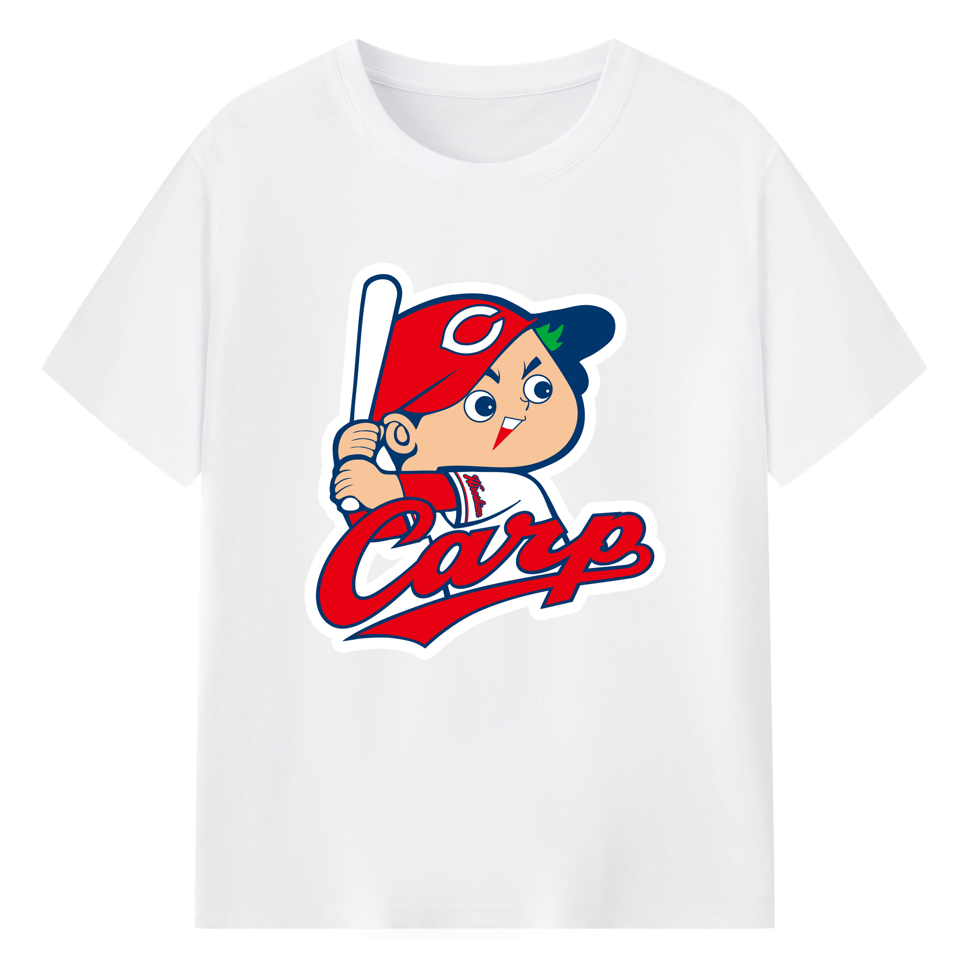HIROSHIMA TOYO CARP MASCOT CARP BOYA EMBLEM BACKGROUND Logo - 綿100％ 半袖Tシャツ ・ フロントプリント ・ 快適 通気性 ・ 日常使い 散歩 スポーツ用