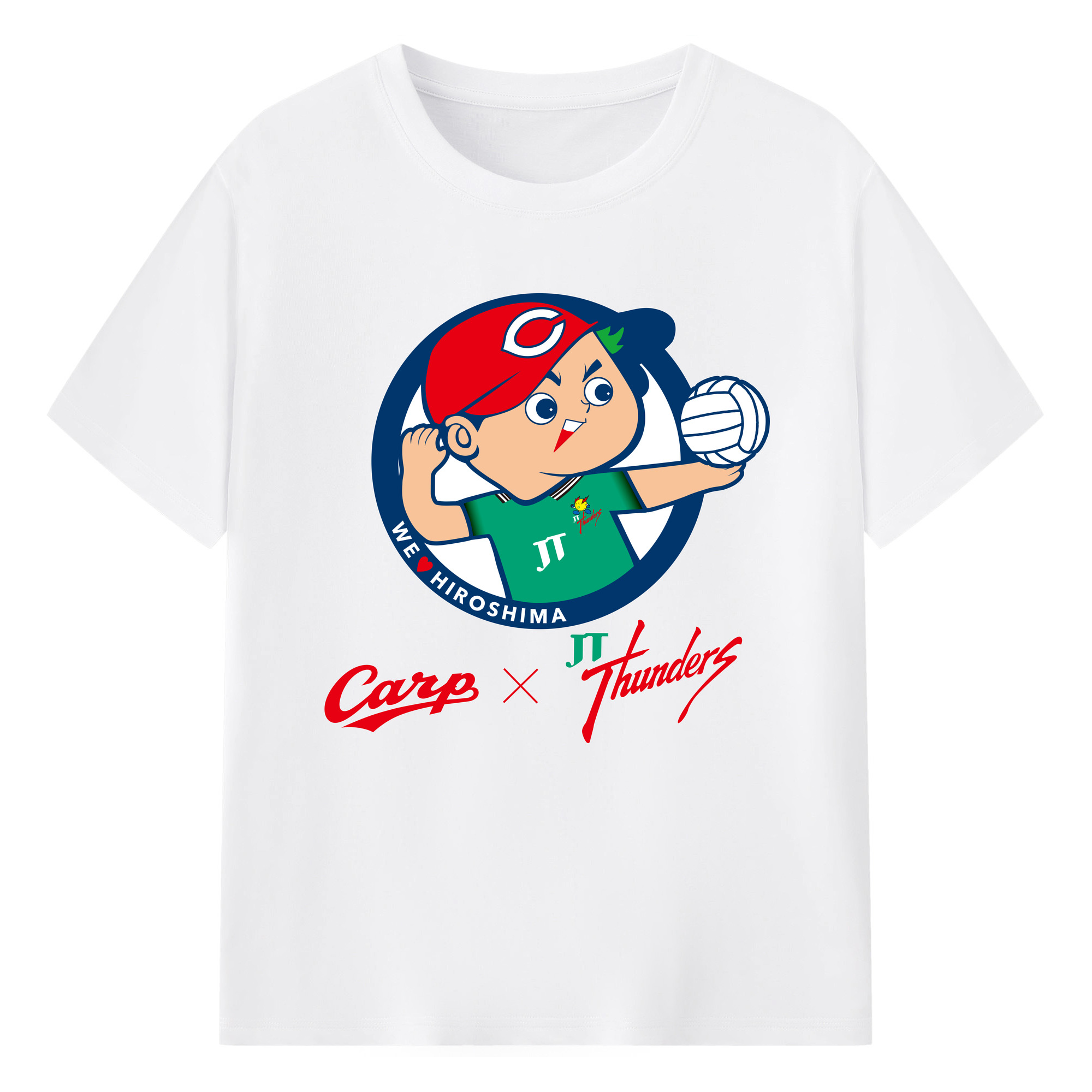 HIROSHIMA TOYO CARP MASCOT CARP BOYA EMBLEM APPLICATION JT THUNDERS Logo - 綿100％ 半袖Tシャツ ・ フロントプリント ・ 快適 通気性 ・ 日常使い 散歩 スポーツ用