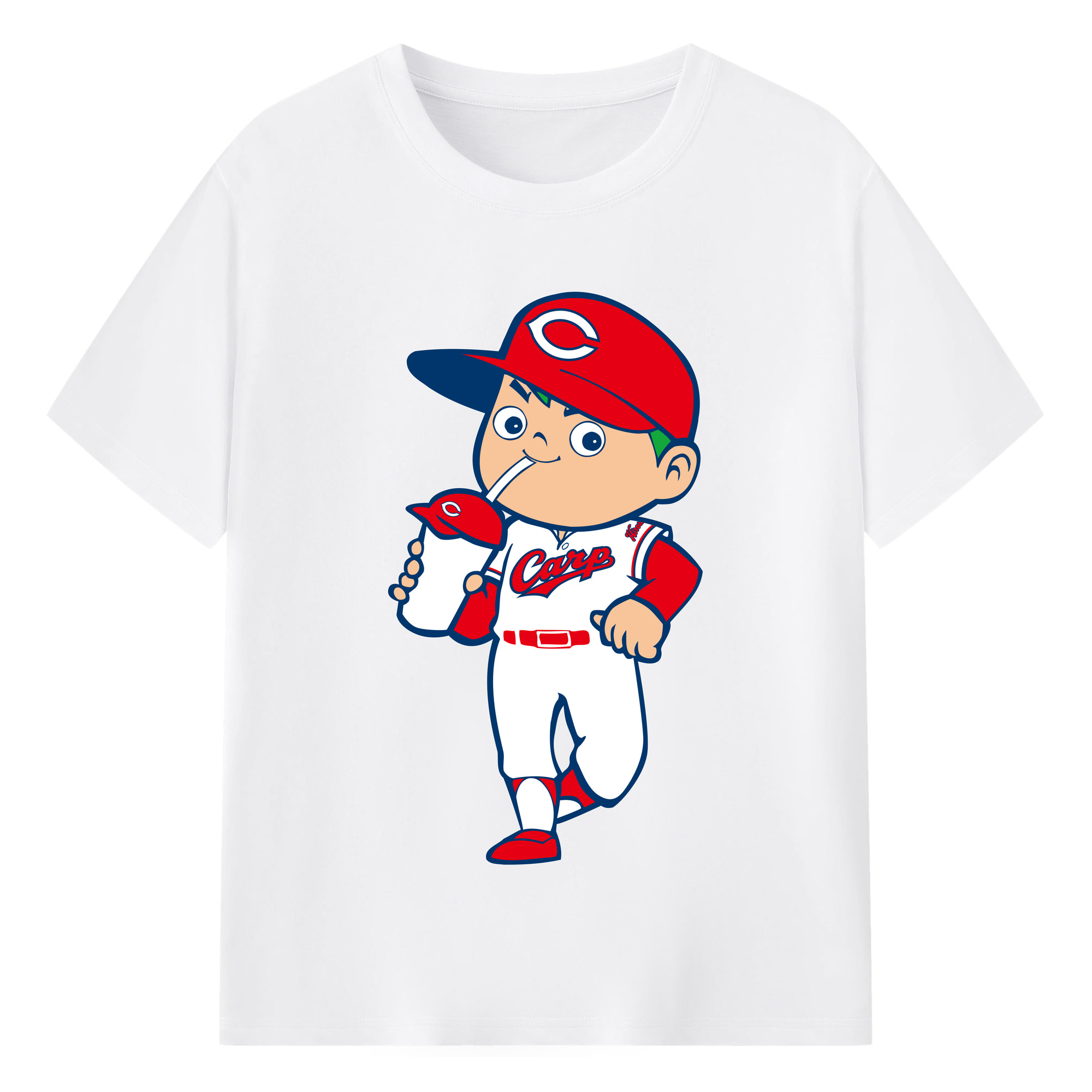 HIROSHIMA TOYO CARP MASCOT APPLICATION DRINK Logo - 綿100％ 半袖Tシャツ ・ フロントプリント ・ 快適 通気性 ・ 日常使い 散歩 スポーツ用