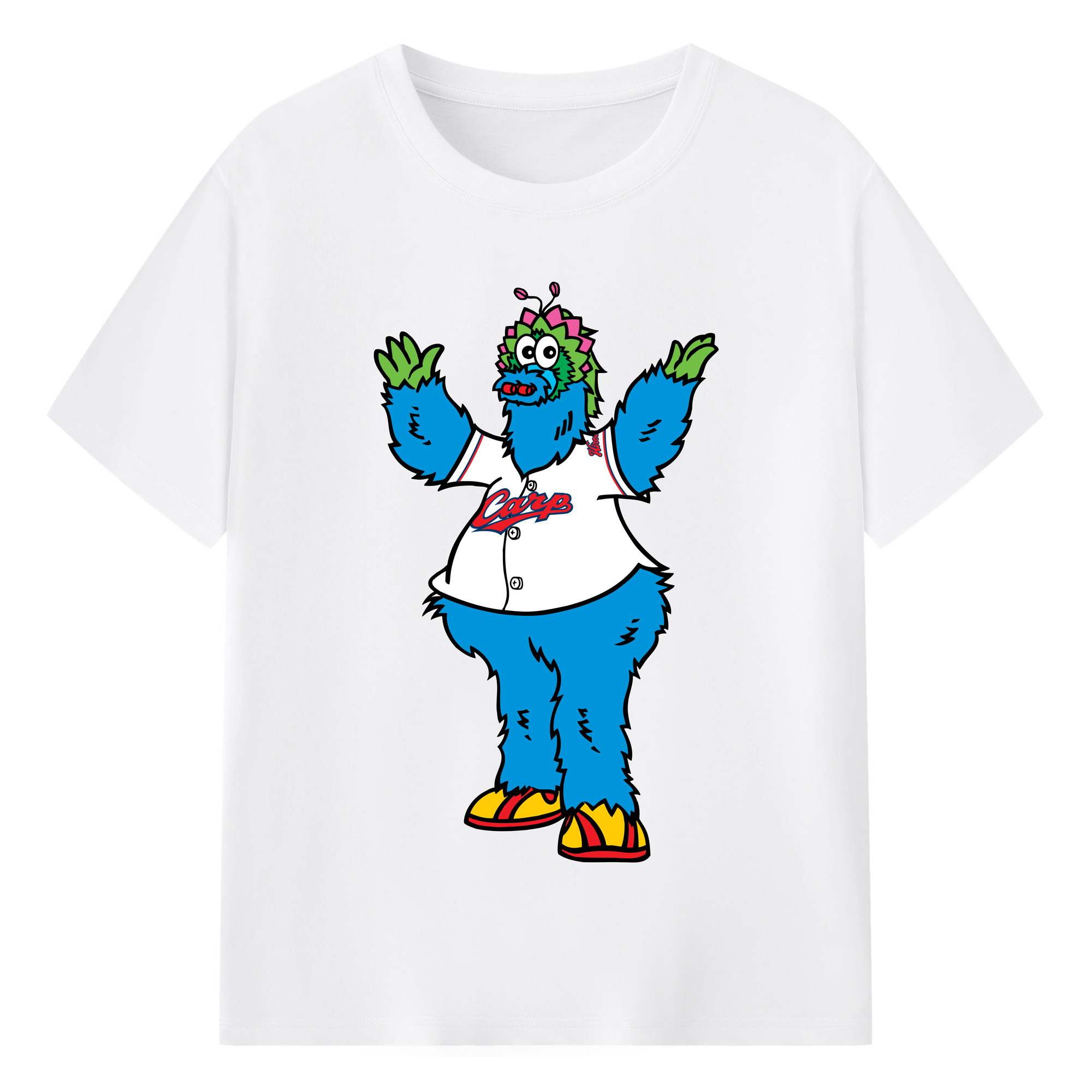 HIROSHIMA TOYO CARP MASCOT SLYLY APPLICATION SPREAD Logo - 綿100％ 半袖Tシャツ ・ フロントプリント ・ 快適 通気性 ・ 日常使い 散歩 スポーツ用