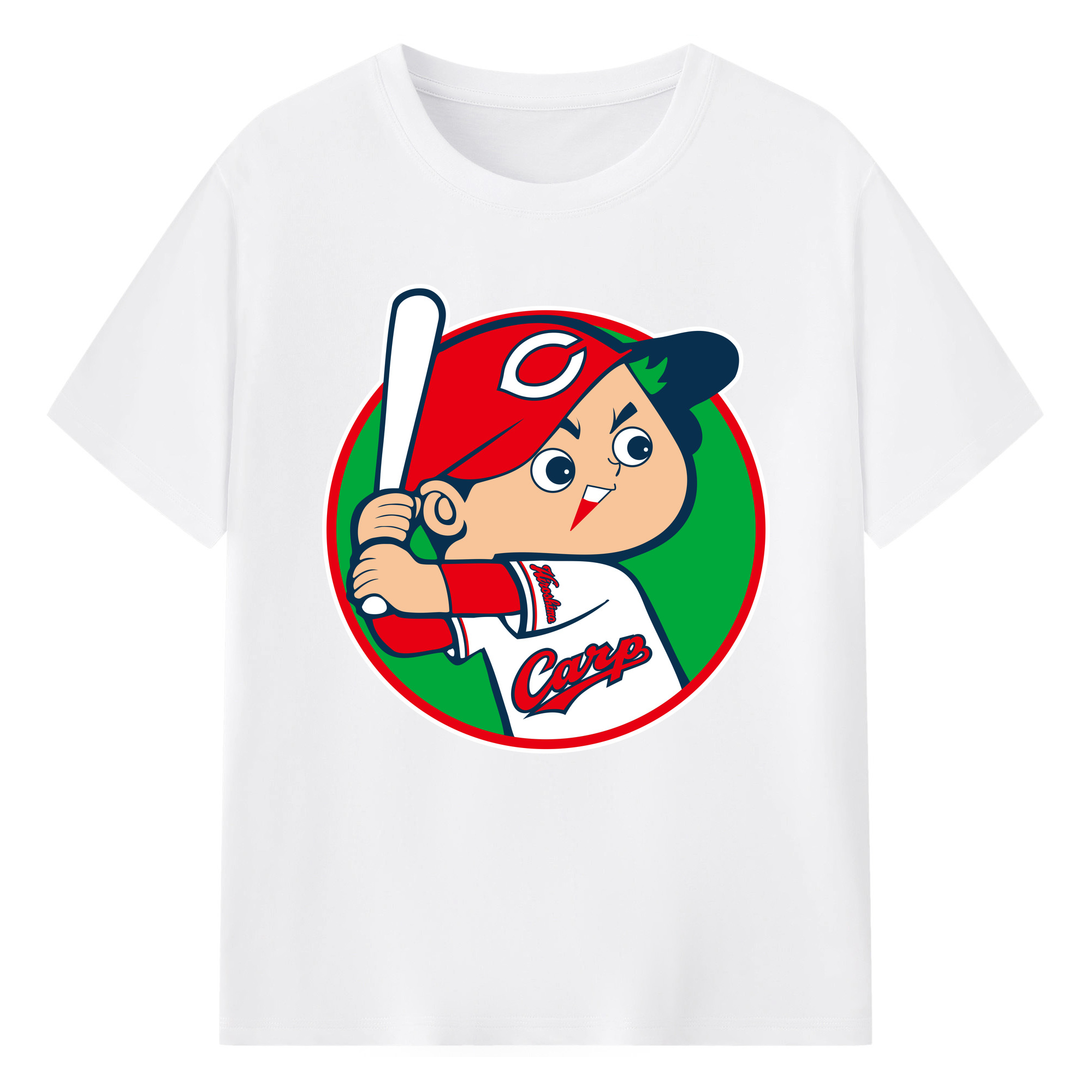 HIROSHIMA TOYO CARP EMBLEM BACKGROUND Logo - 綿100％ 半袖Tシャツ ・ フロントプリント ・ 快適 通気性 ・ 日常使い 散歩 スポーツ用