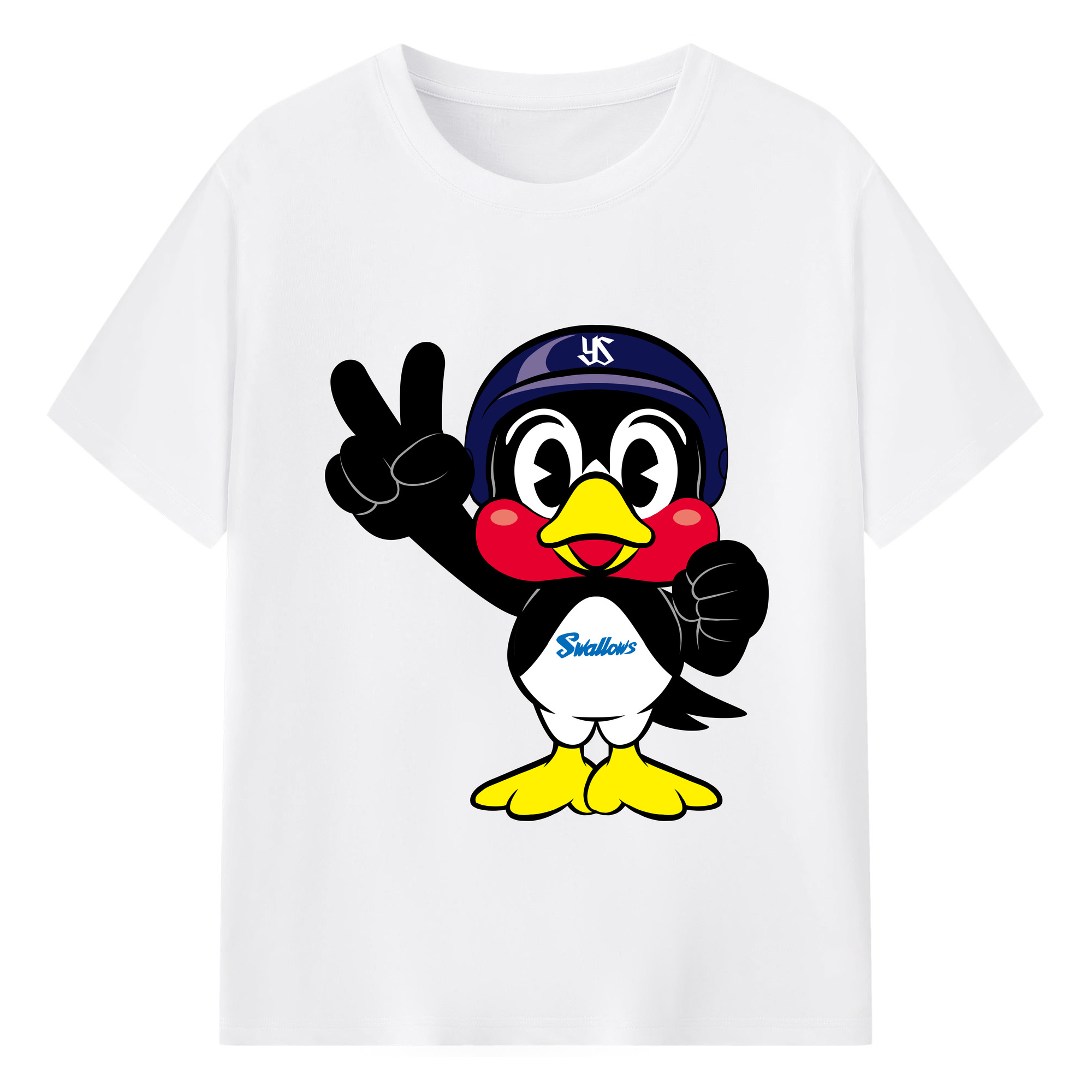 TOKYO YAKULT SWALLOWS MASCOT TSUBAKURO APPLICATION VICTORY Logo - 綿100％ 半袖Tシャツ ・ フロントプリント ・ 快適 通気性 ・ 日常使い 散歩 スポーツ用