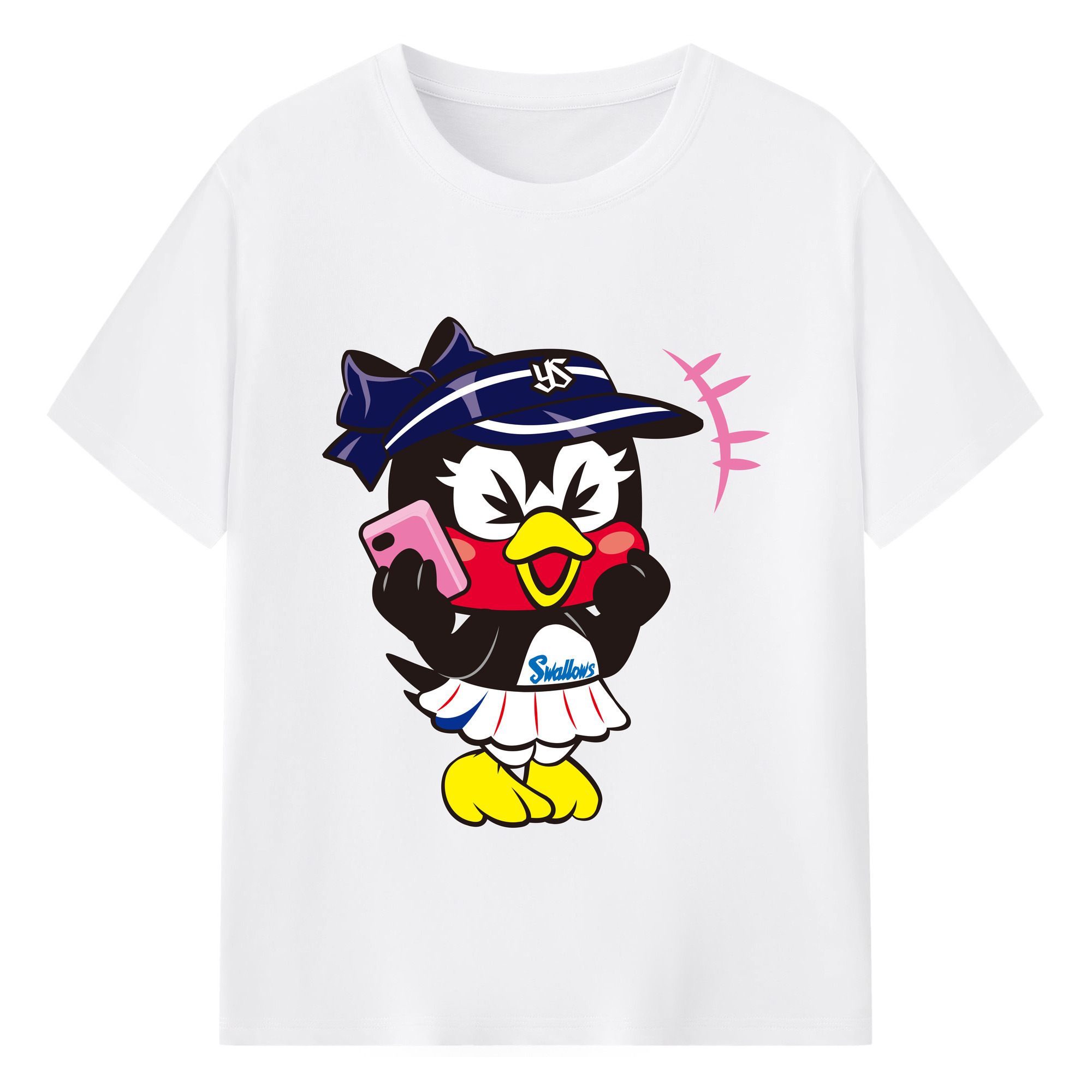 TOKYO YAKULT SWALLOWS MASCOT TSUBAMI APPLICATION SURPRISED Logo - 綿100％ 半袖Tシャツ ・ フロントプリント ・ 快適 通気性 ・ 日常使い 散歩 スポーツ用