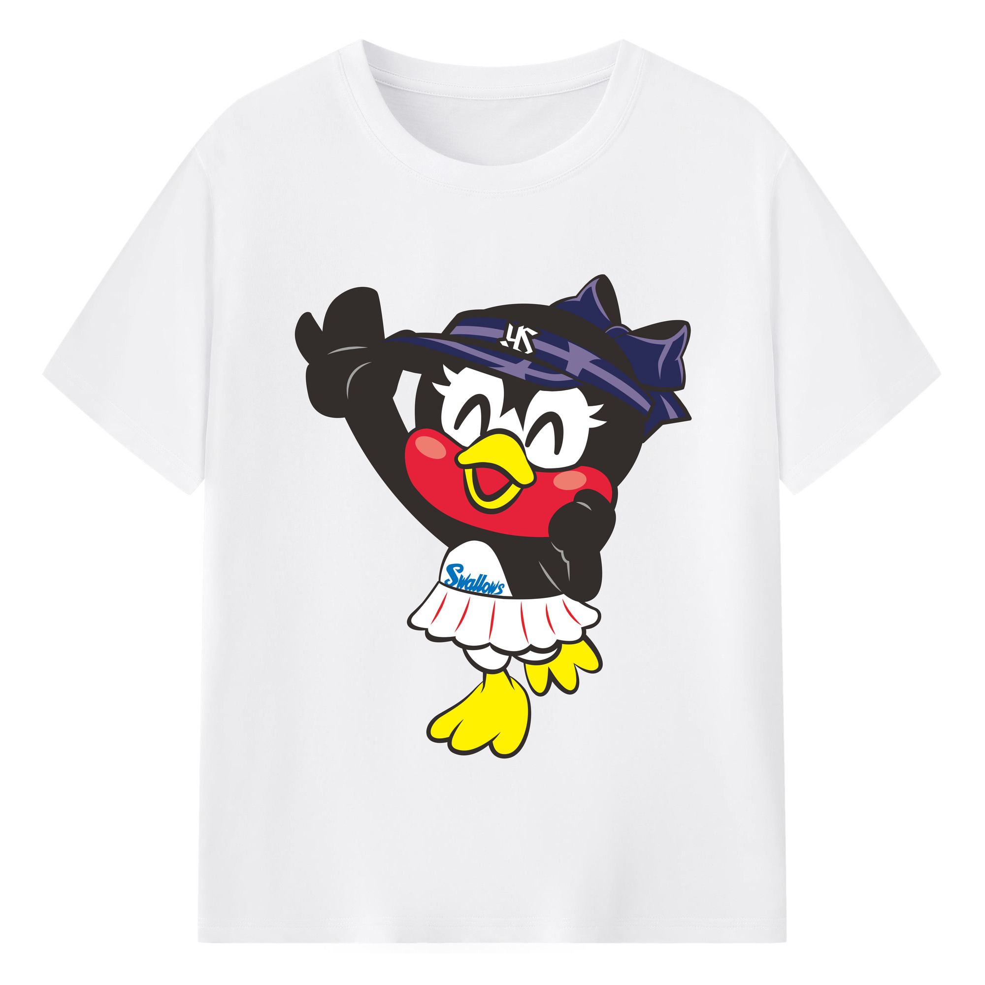 TOKYO YAKULT SWALLOWS MASCOT TSUBAMI APPLICATION SMILE WALKING Logo - 綿100％ 半袖Tシャツ ・ フロントプリント ・ 快適 通気性 ・ 日常使い 散歩 スポーツ用