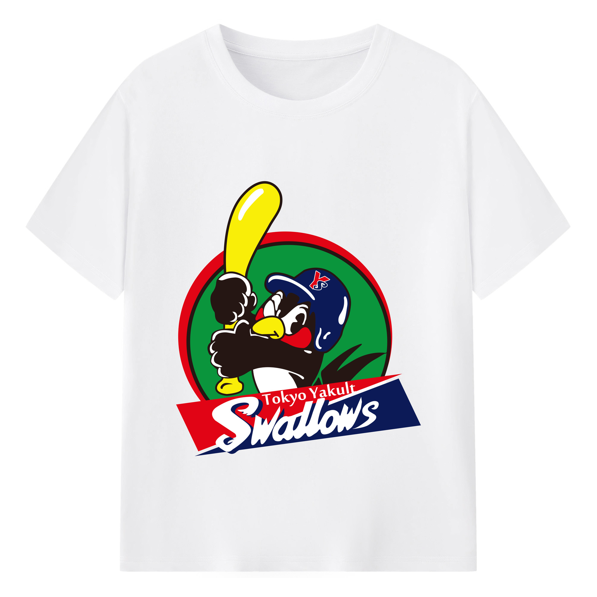 TOKYO YAKULT SWALLOWS EMBLEM APPLICATION BACKGROUND COLOR Logo - 綿100％ 半袖Tシャツ ・ フロントプリント ・ 快適 通気性 ・ 日常使い 散歩 スポーツ用