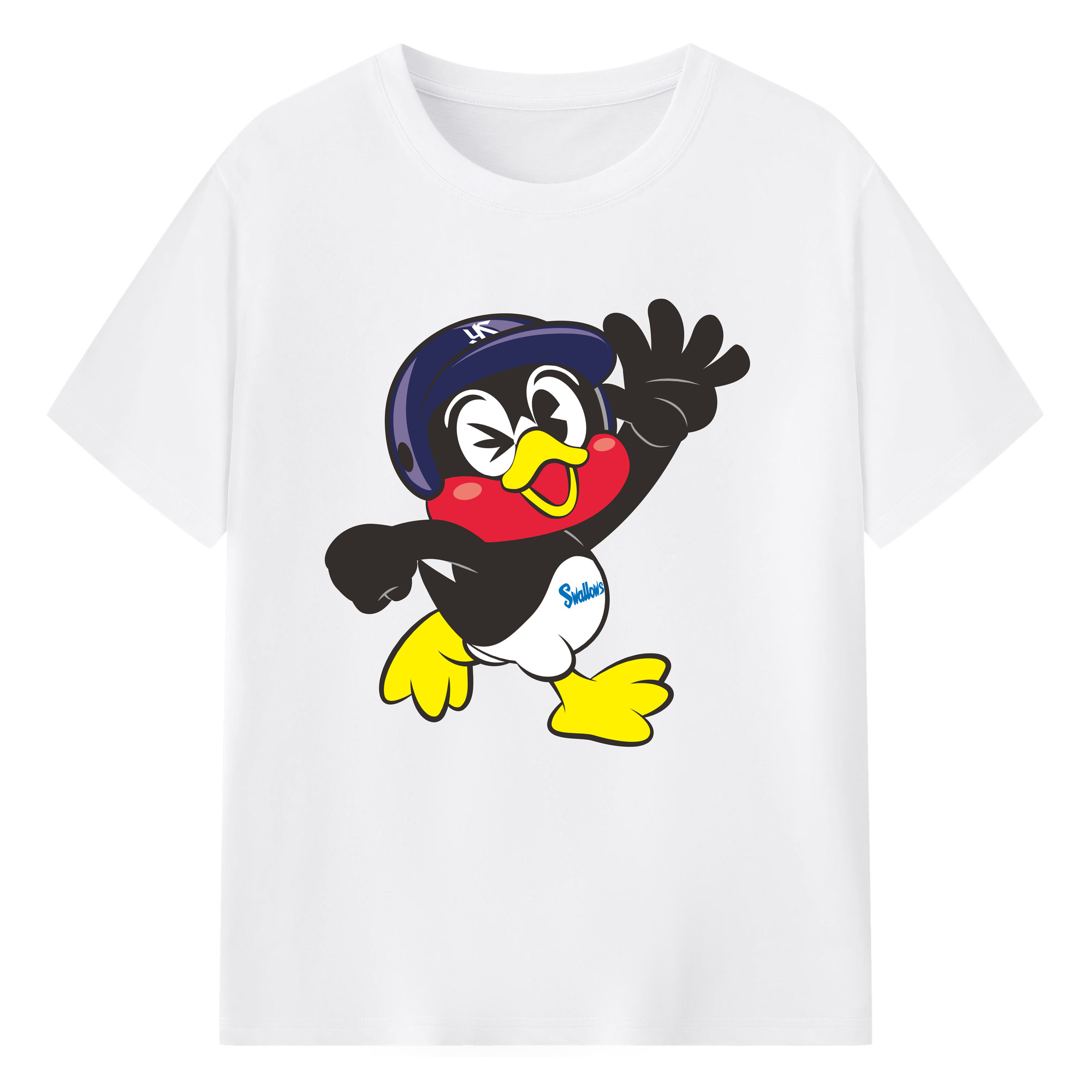 TOKYO YAKULT SWALLOWS MASCOT TSUBAKURO APPLICATION SMILE WALKING Logo - 綿100％ 半袖Tシャツ ・ フロントプリント ・ 快適 通気性 ・ 日常使い 散歩 スポーツ用