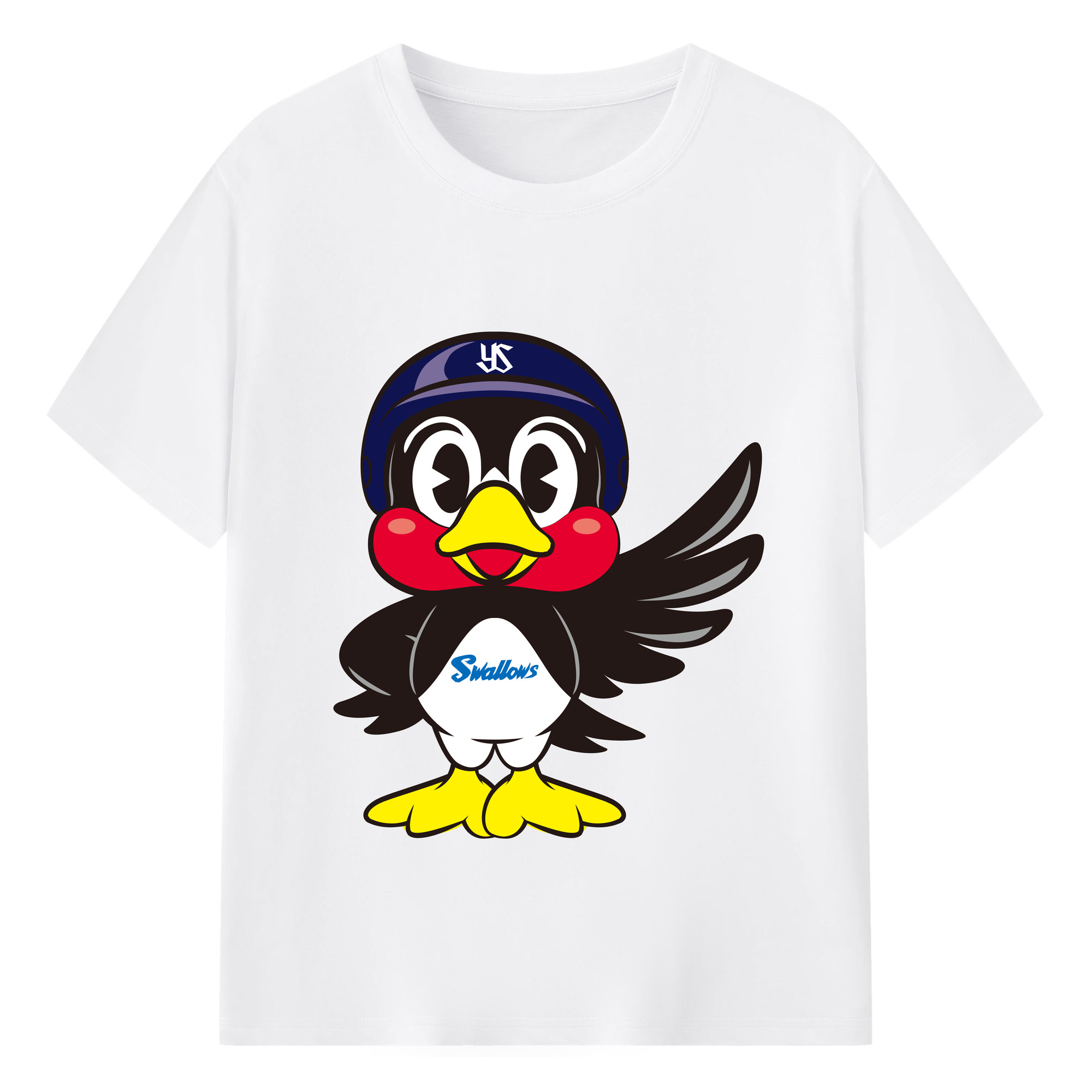 TOKYO YAKULT SWALLOWS MASCOT TSUBAKURO WING FIGHTING APPLICATION Logo - 綿100％ 半袖Tシャツ ・ フロントプリント ・ 快適 通気性 ・ 日常使い 散歩 スポーツ用