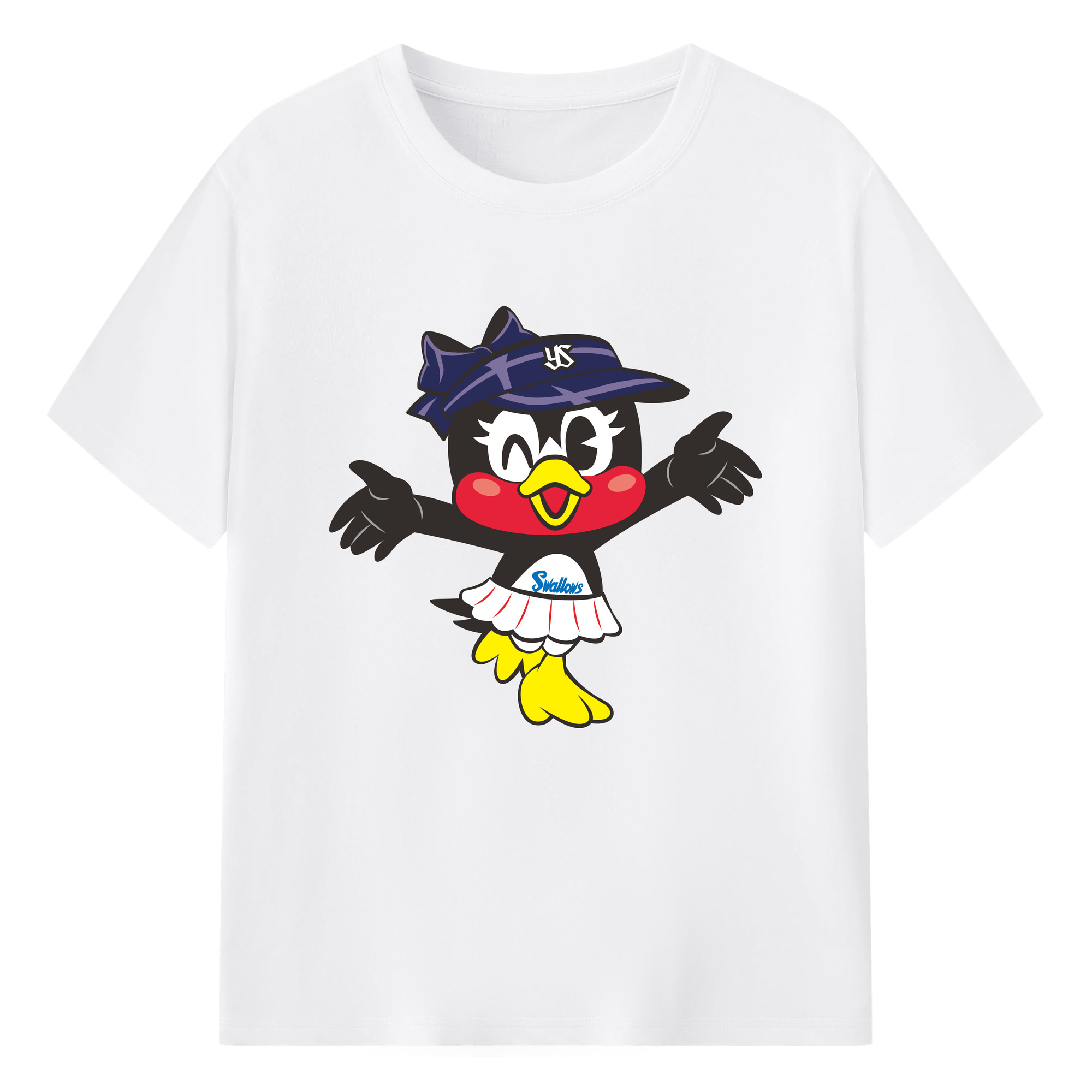 TOKYO YAKULT SWALLOWS MASCOT TSUBAMI APPLICATION WINK WELCOME Logo - 綿100％ 半袖Tシャツ ・ フロントプリント ・ 快適 通気性 ・ 日常使い 散歩 スポーツ用