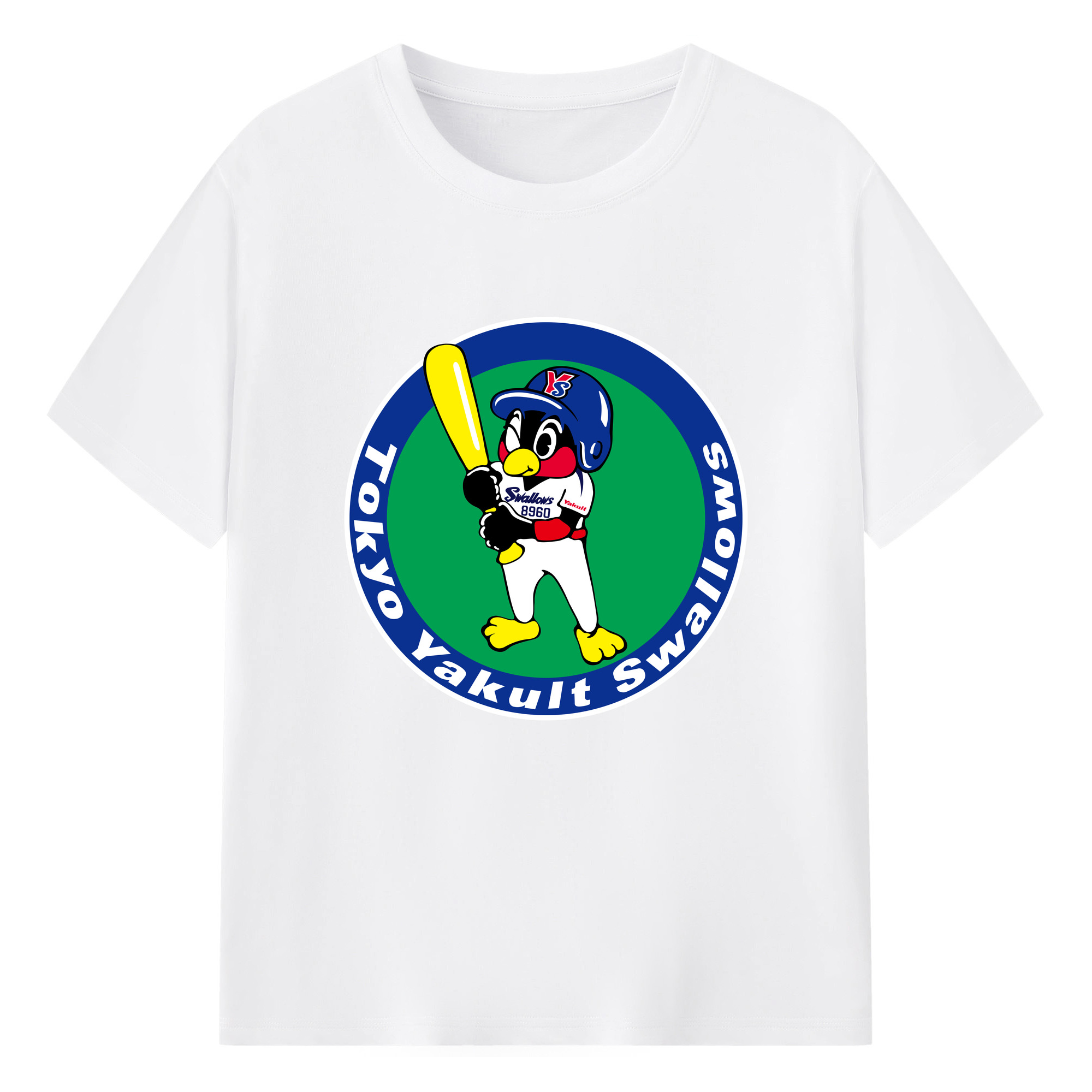 TOKYO YAKULT SWALLOWS MASCOT ENTARO EMBLEM Logo - 綿100％ 半袖Tシャツ ・ フロントプリント ・ 快適 通気性 ・ 日常使い 散歩 スポーツ用