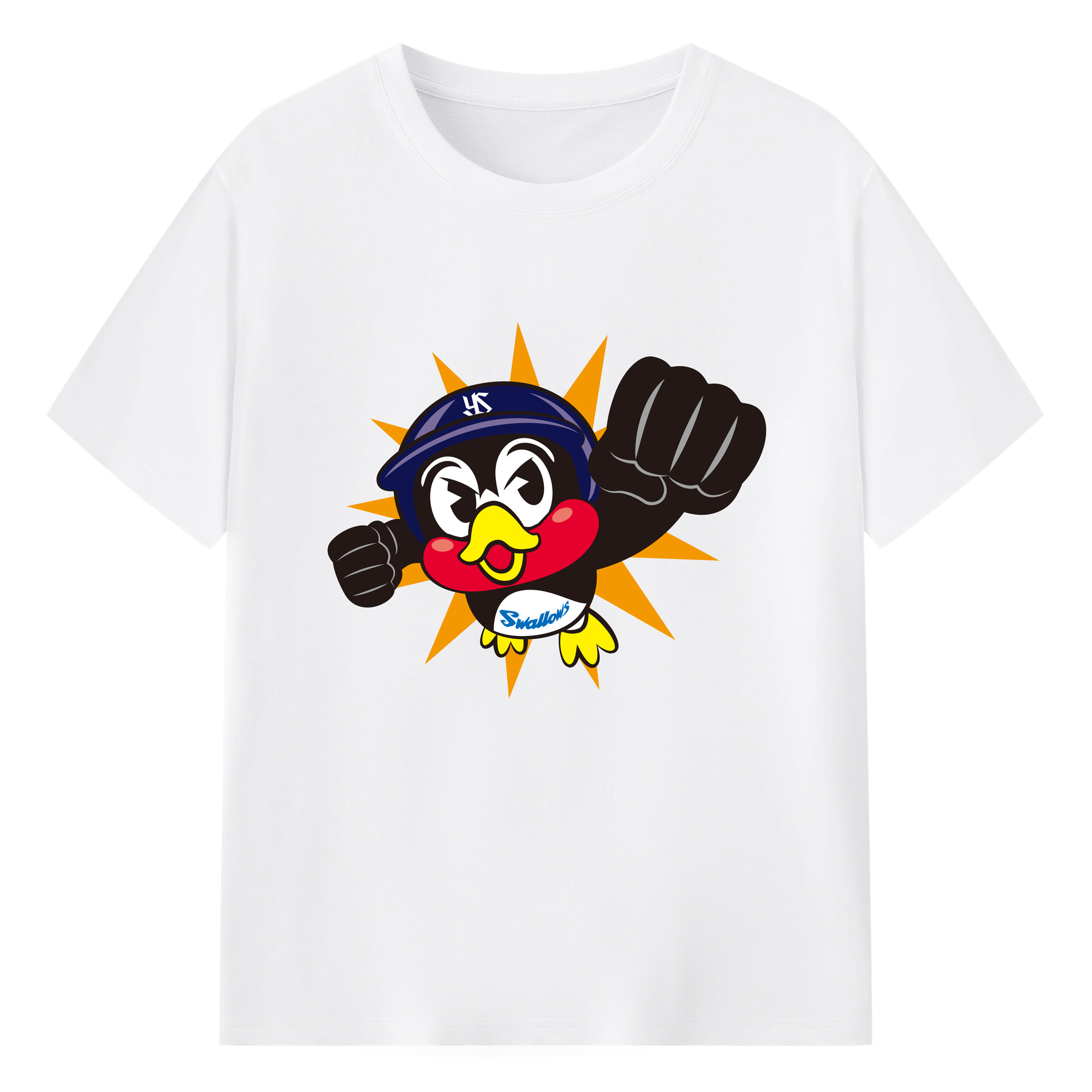 TOKYO YAKULT SWALLOWS MASCOT TSUBAKURO PUNCH FIGHTING APPLICATION Logo - 綿100％ 半袖Tシャツ ・ フロントプリント ・ 快適 通気性 ・ 日常使い 散歩 スポーツ用