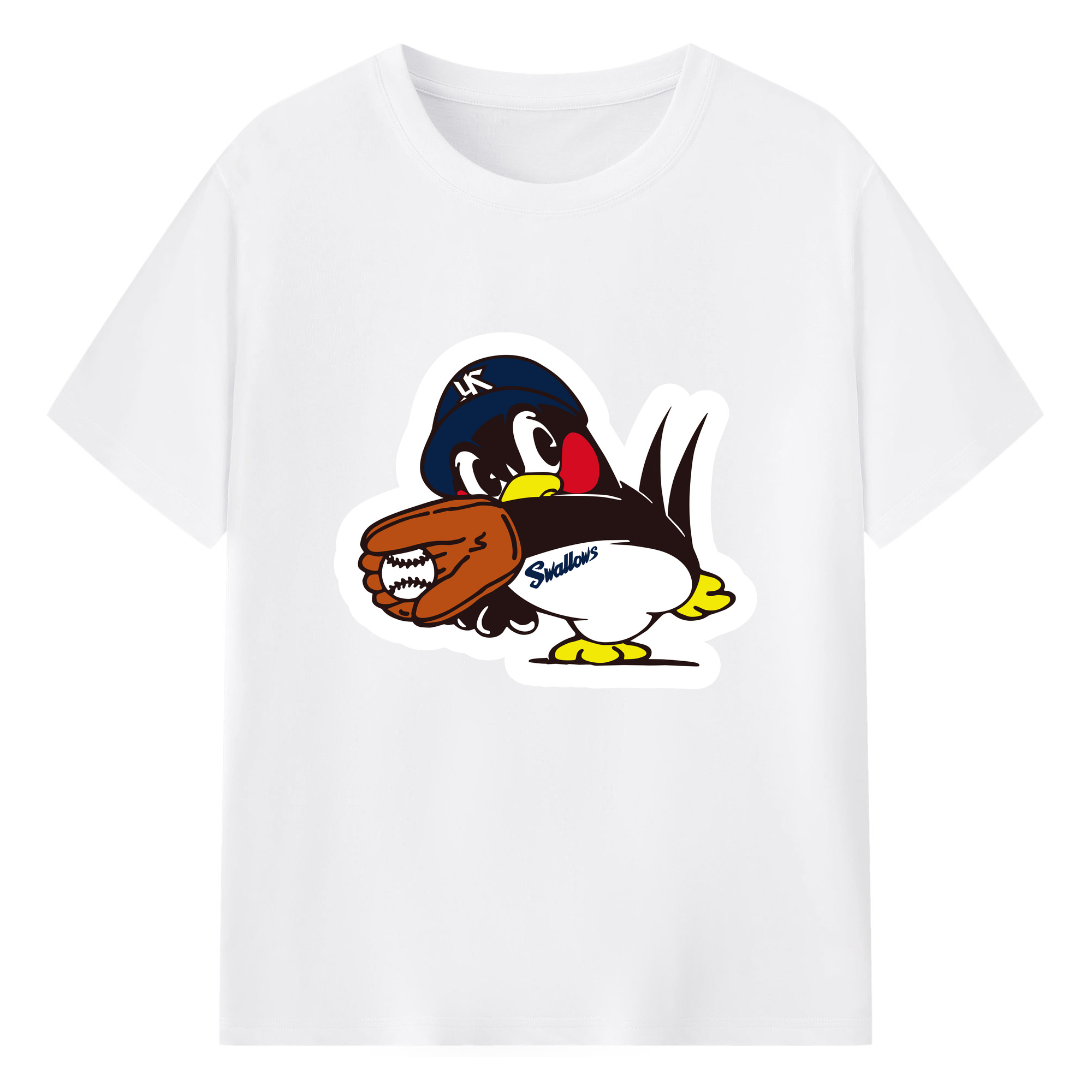 TOKYO YAKULT SWALLOWS MASCOT TSUBAKURO APPLICATION CATCHING Logo - 綿100％ 半袖Tシャツ ・ フロントプリント ・ 快適 通気性 ・ 日常使い 散歩 スポーツ用