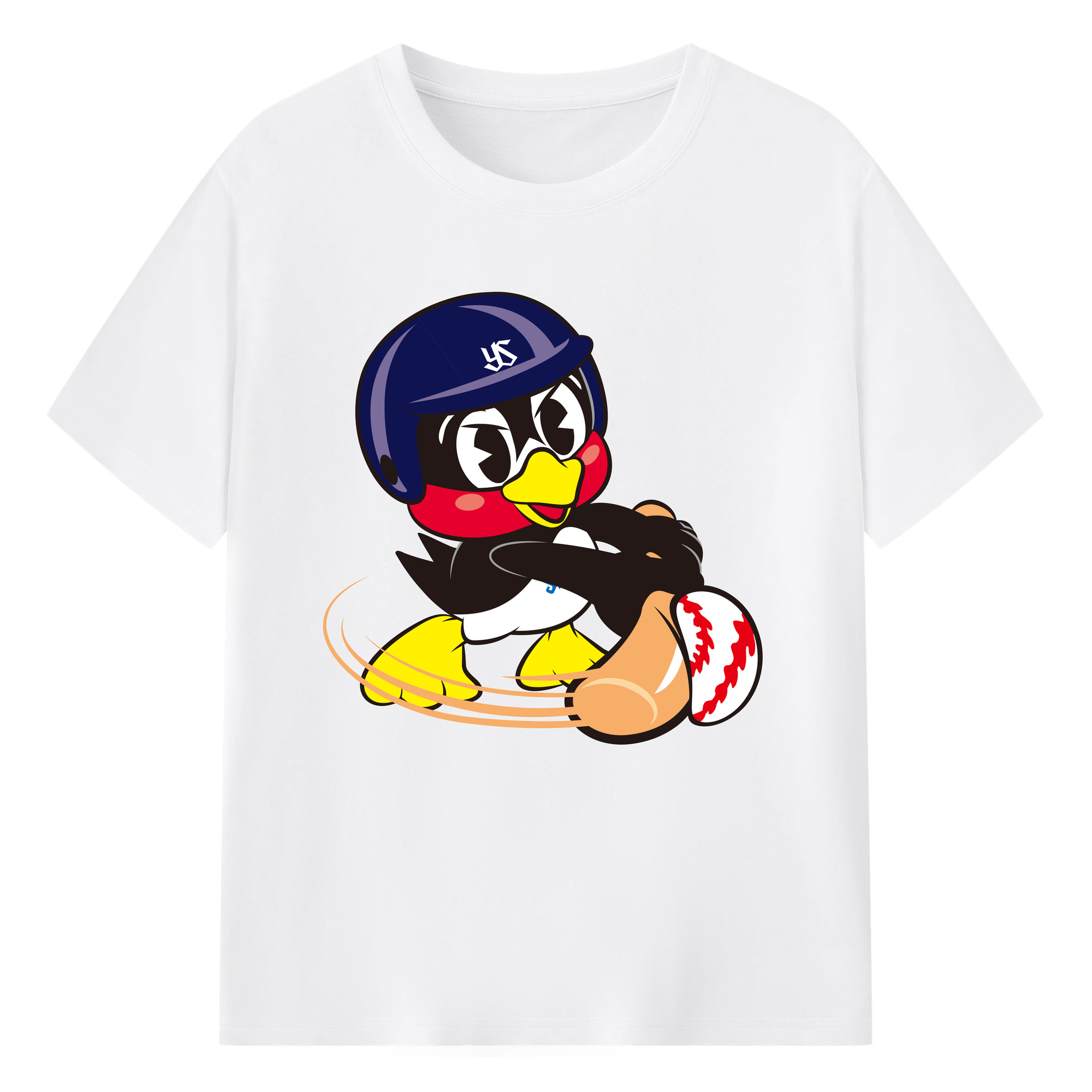 TOKYO YAKULT SWALLOWS MASCOT TSUBAKURO RIGHT-HANDED BATTER APPLICATION Logo - 綿100％ 半袖Tシャツ ・ フロントプリント ・ 快適 通気性 ・ 日常使い 散歩 スポーツ用