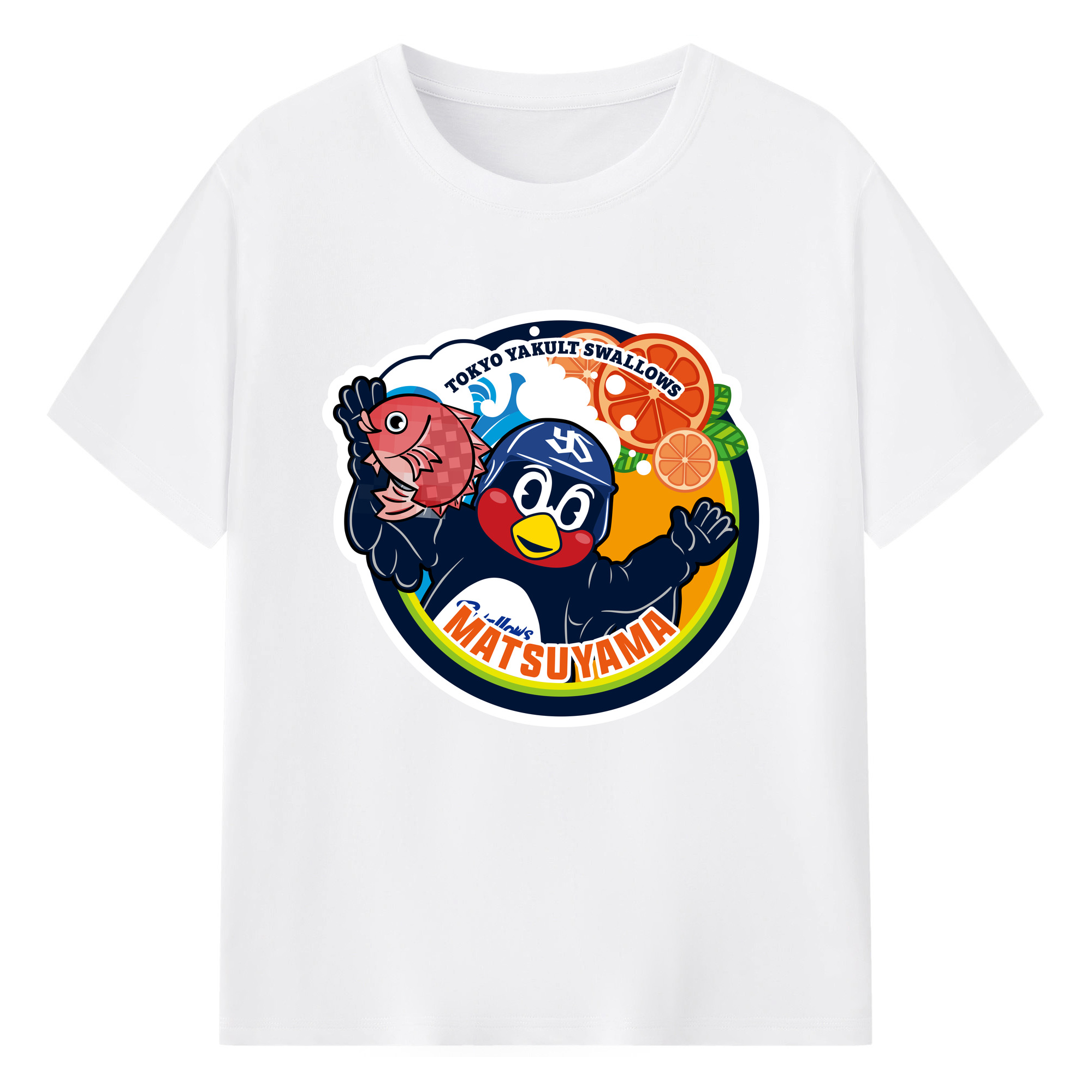 TOKYO YAKULT SWALLOWS MATSUYAMA 2022 EMBLEM Logo - 綿100％ 半袖Tシャツ ・ フロントプリント ・ 快適 通気性 ・ 日常使い 散歩 スポーツ用