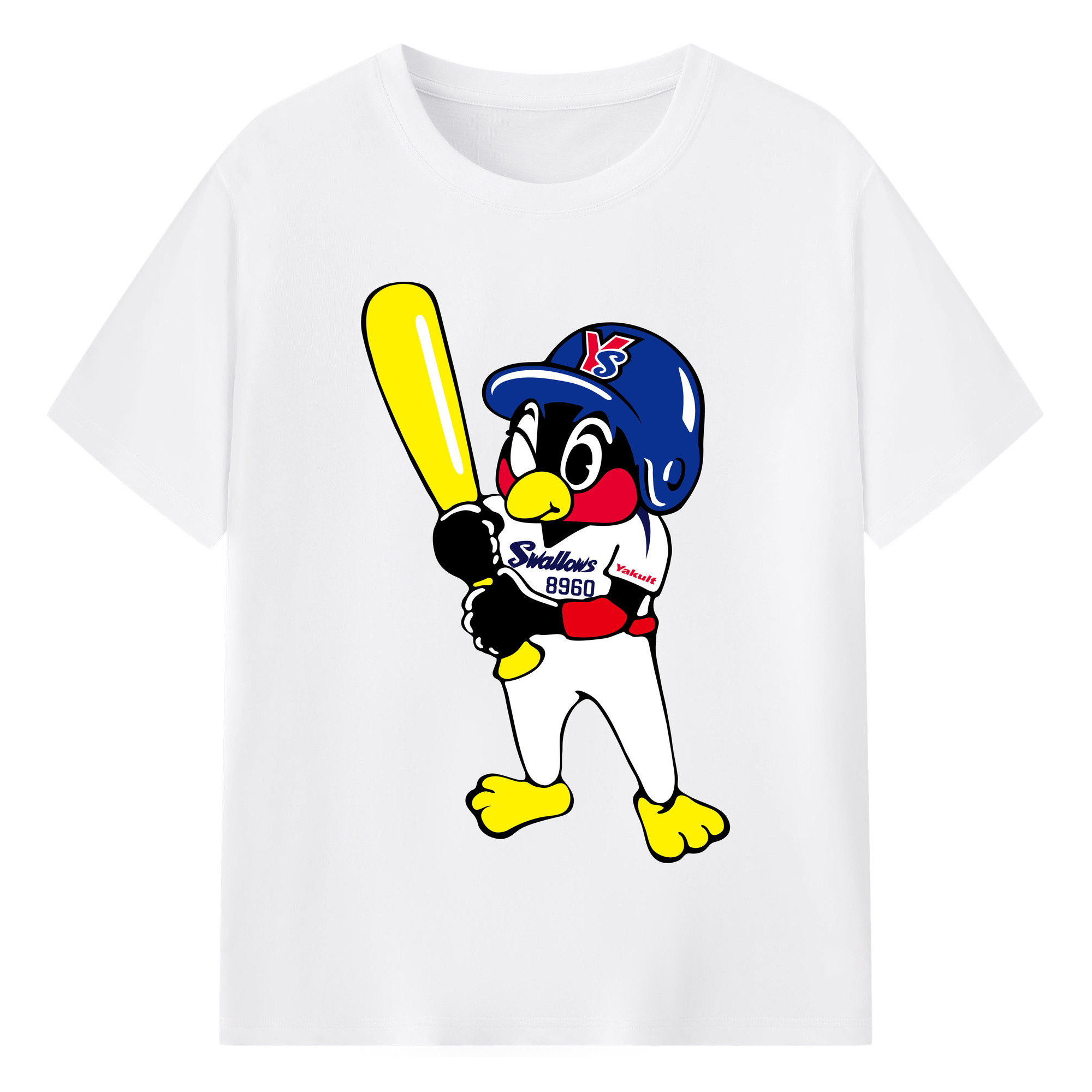 TOKYO YAKULT SWALLOWS MASCOT ENTARO Logo - 綿100％ 半袖Tシャツ ・ フロントプリント ・ 快適 通気性 ・ 日常使い 散歩 スポーツ用